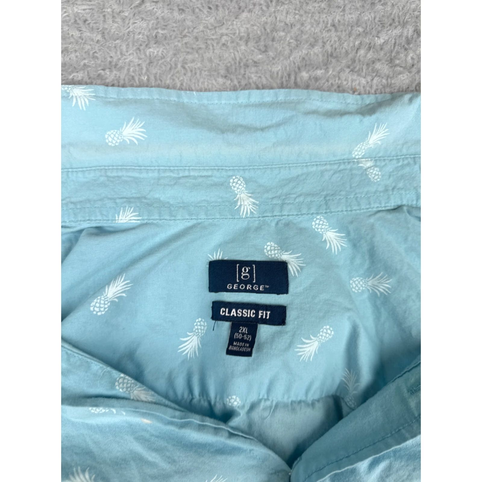 George George Shirt Adult 2XL Blue Pineapple Cotton Blend Hawaiian Classic Fit Button-Up Short Sleeve Mens Size US XXL / EU 58 / 5 - 3 Thumbnail