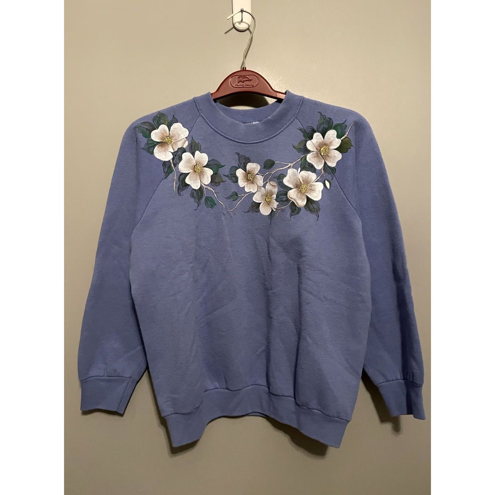 Fruit Of The Loom VINTAGE 80s Flower Sweatshirt Women’s M Blue Logo Graphic Print Pullover Casual Wear United States 1980s 70s 90s Fruit of the Loom Size M / US 6-8 / IT 42-44 - 2 Thumbnail