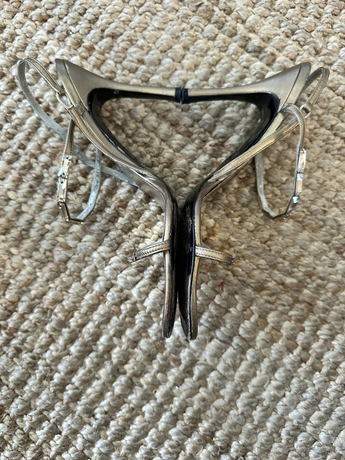 Stuart Weitzman STUART WEITZMAN Gold Crystal Baguette Strappy Slingback Heel Size US 9.5 / IT 39.5 - 6 Thumbnail
