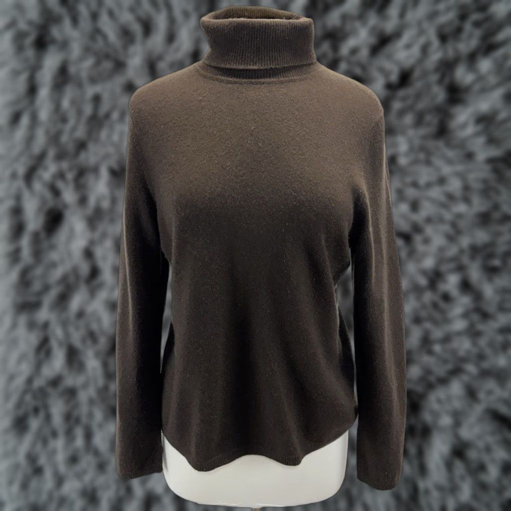 Charter Club Charter Club 100% Cashmere Turtleneck Sweater Women’s Large Chocolate Brown Pullover Long Sleeve Solid Knit Classic Preppy Old Money Mens/Womens? Size L / US 10 / IT 46 - 1 Thumbnail