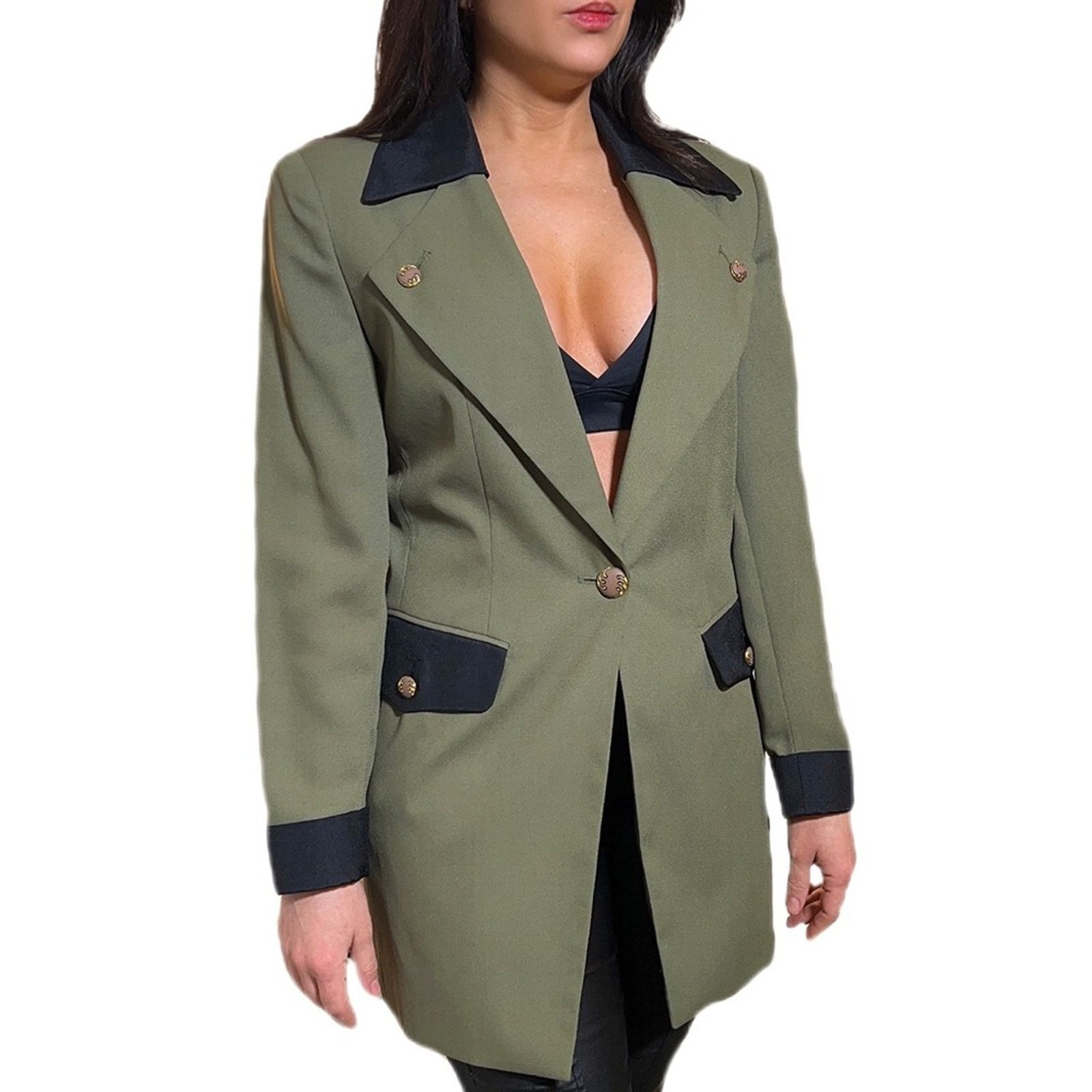 Jones New York Vintage Jones New York Longline Two-Tone Olive Green Blazer Size L / US 10 / IT 46 - 3 Thumbnail