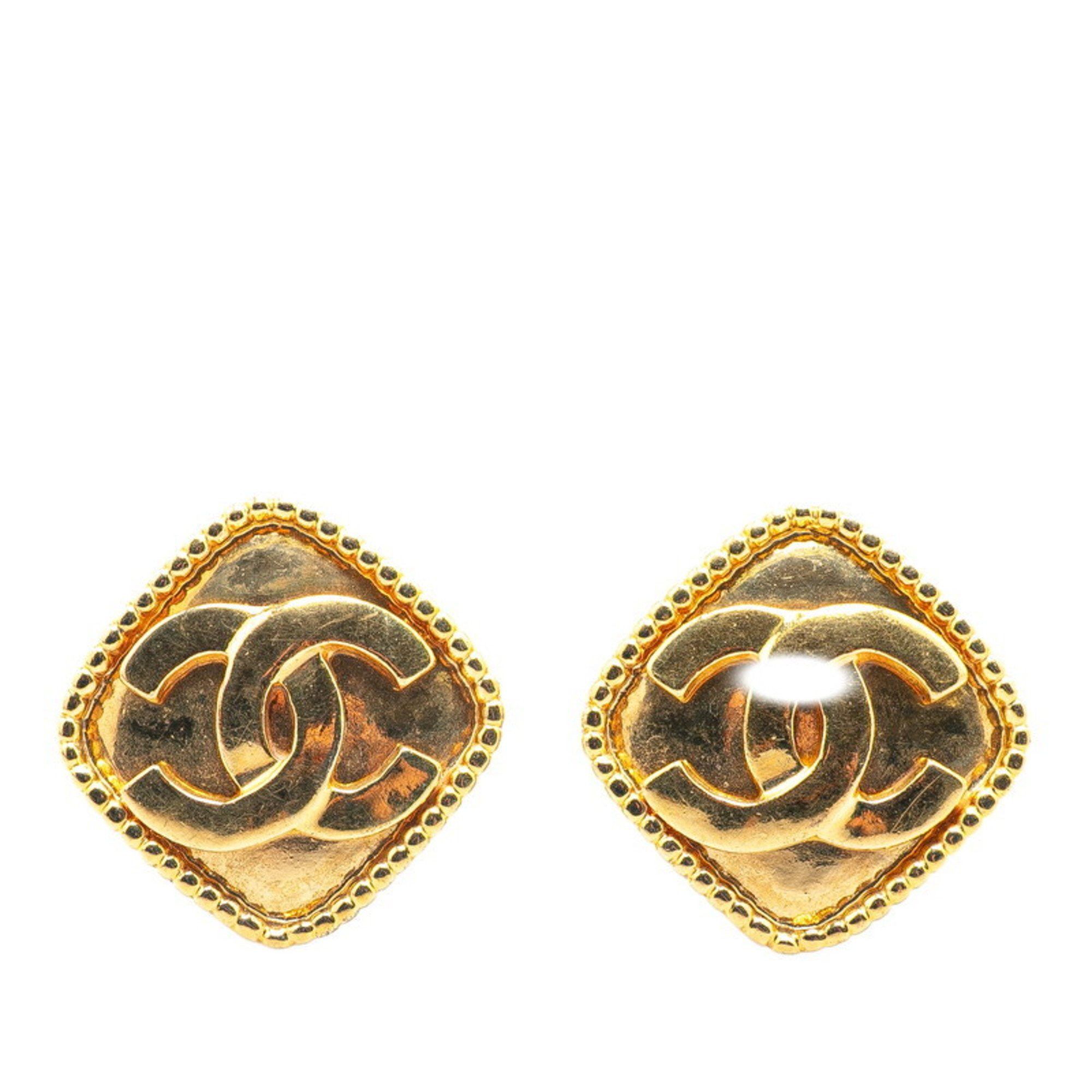 CHANEL Coco Mark Diamond Earrings Gold Plated Women's