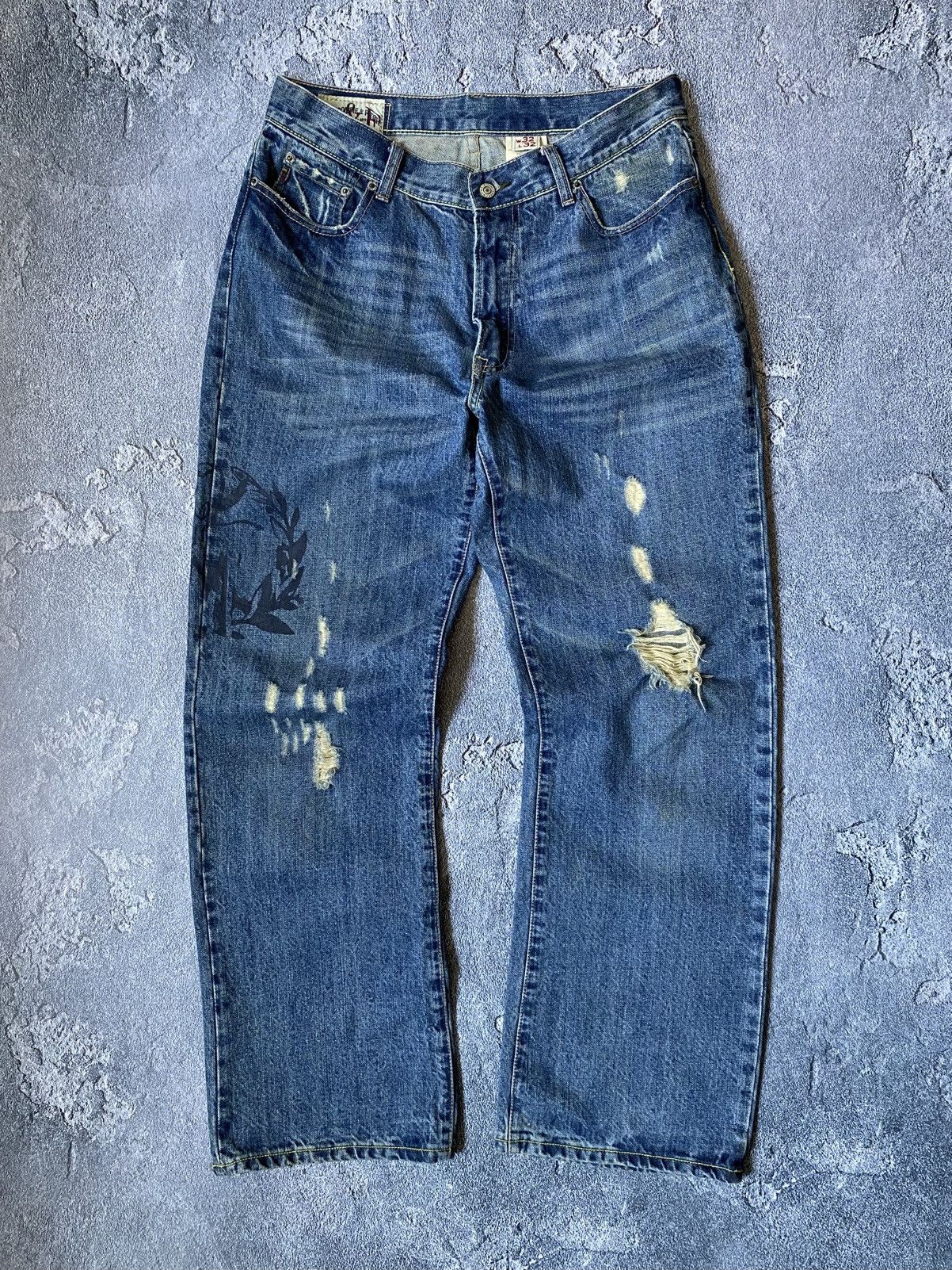 20471120 × Abercrombie & Fitch × Hysteric Glamour Abercrombie fitch distressed boot cut logo ripped jeans wide Size US 32 / EU 48 - 3 Thumbnail