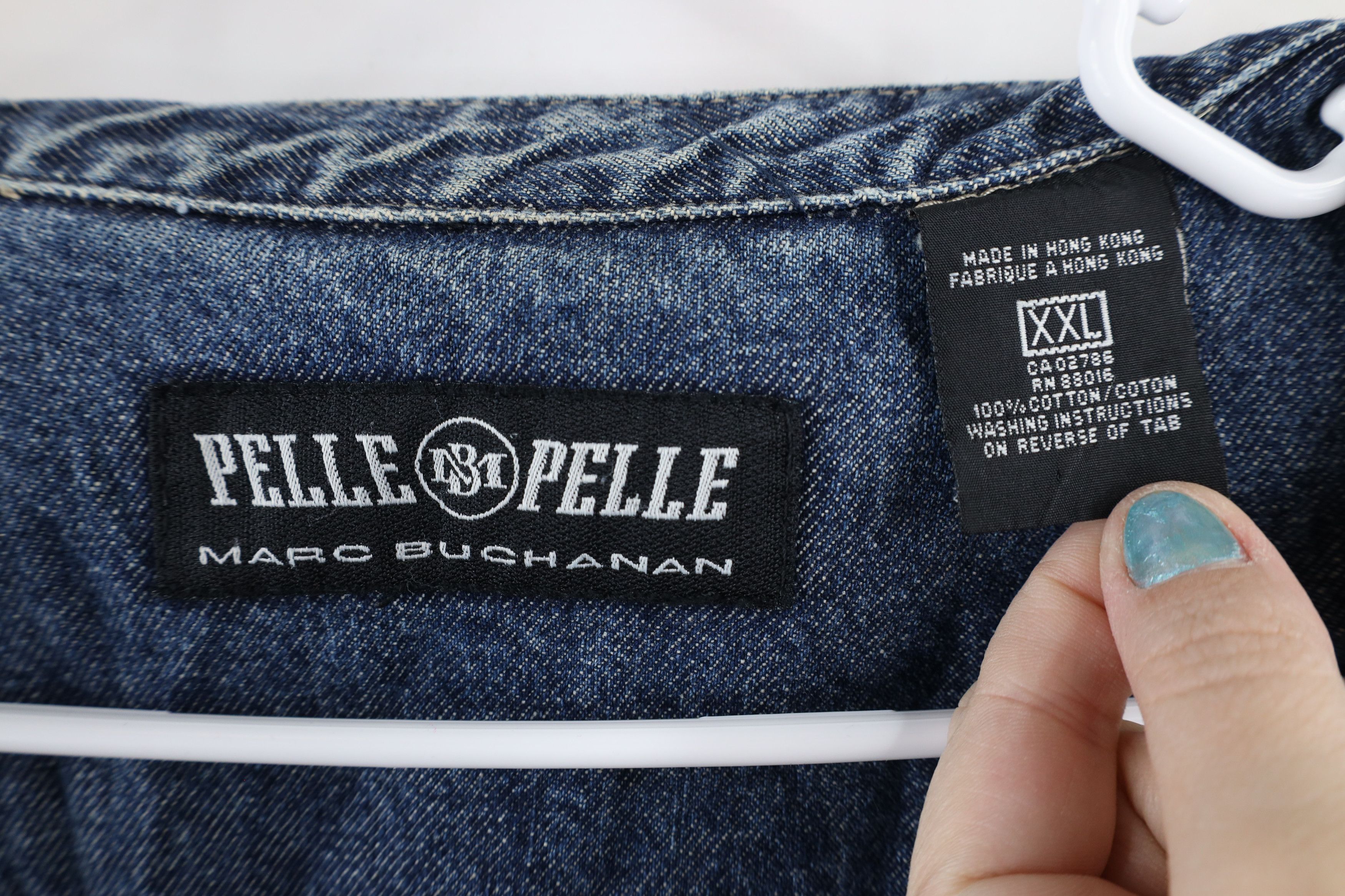 Pelle Pelle × Vintage Vintage Pelle Pelle Spell Out Denim Jean Trucker Jacket Size US XXL / EU 58 / 5 - 10 Thumbnail