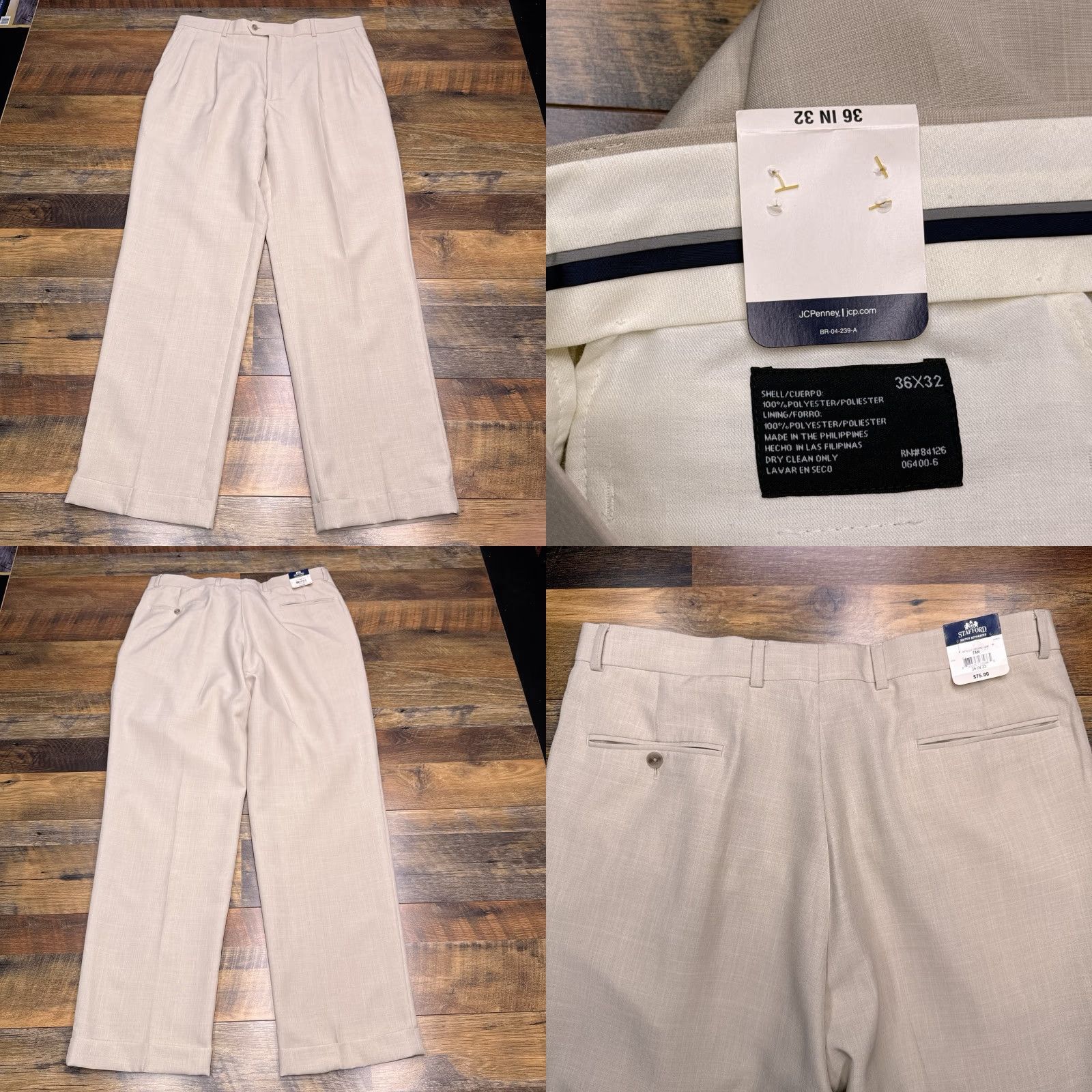 Stafford Stafford Suit 2 Piece Long Tan Pleated Notch Lapel Single-Breasted 46 Chest 48 36 Skinny? Size 46R - 10 Thumbnail