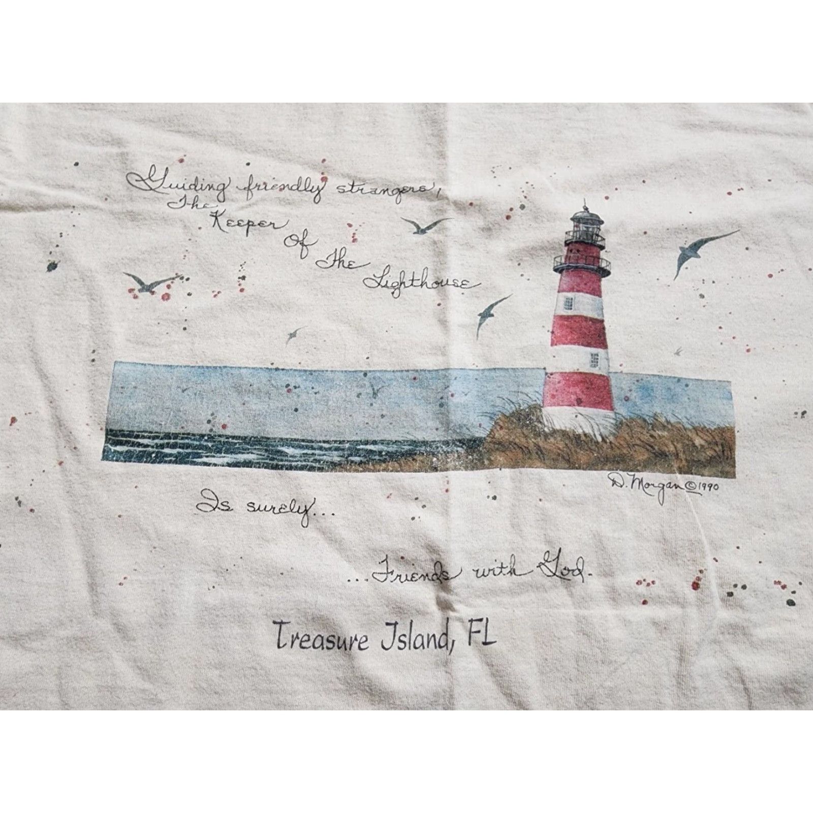 Vintage VINTAGE 90s Oneita Mens L Ivory Lighthouse Souvenir T-Shirt Distressed Size US L / EU 52-54 / 3 - 2 Thumbnail