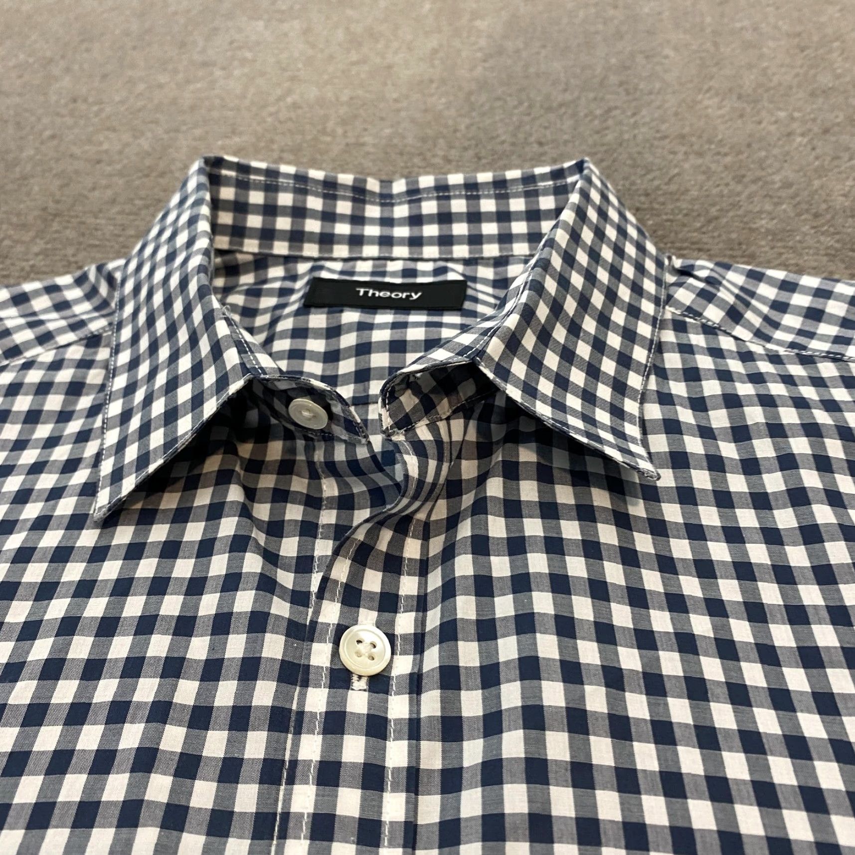 Theory Theory Shirt Mens Small Navy Gingham Short Sleeve Button-Down PS Zack G934747 Size US S / EU 44-46 / 1 - 2 Thumbnail