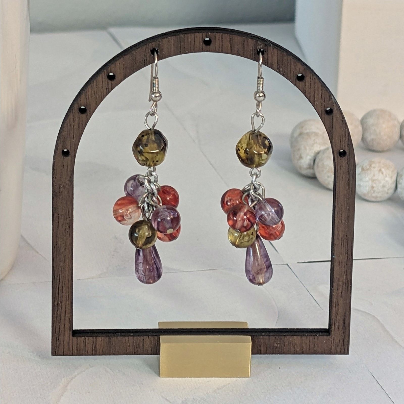 Other VTG 1980s Silver-Tone Wine-Colored Beaded Dangle Earrings Size ONE SIZE - 2 Thumbnail
