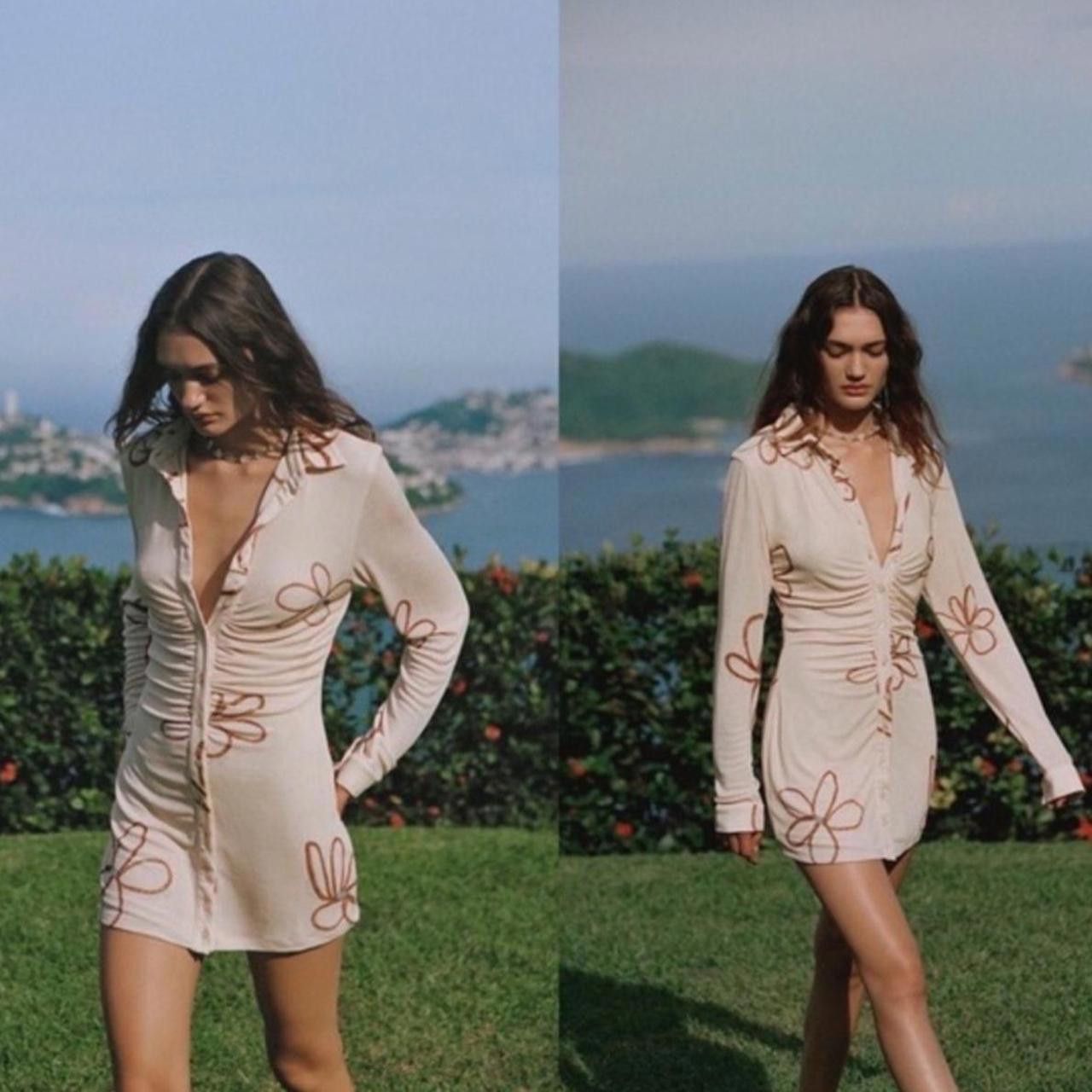 Designer With Jean Andy Button-Down Mini Dress Cream Floral Sz M Size M / US 6-8 / IT 42-44 - 1 Thumbnail