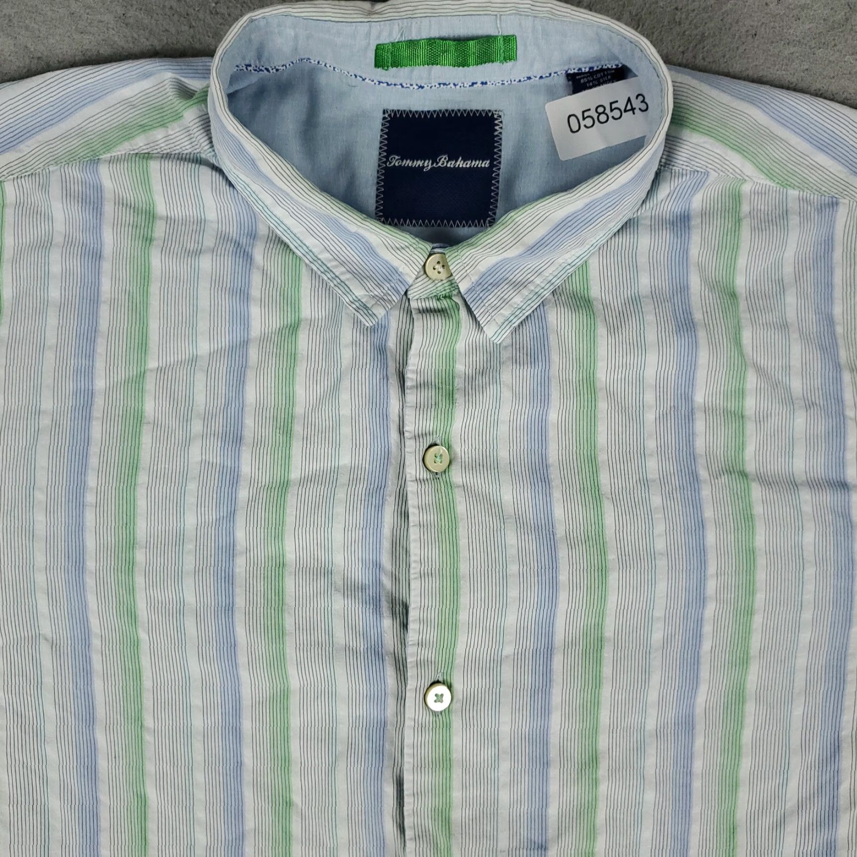 Tommy Bahama Tommy Bahama Button-Up Shirt Mens XL Blue Green Striped Cotton Short Sleeve Tropical Size US XL / EU 56 / 4 - 2 Thumbnail