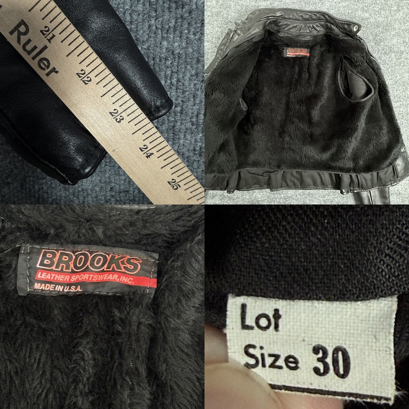 Brooks VINTAGE Brooks Leather Jacket Women 30 Black Moto Biker USA Faux Fur Lined 90s Size 4XL / US 24-26 - 9 Thumbnail