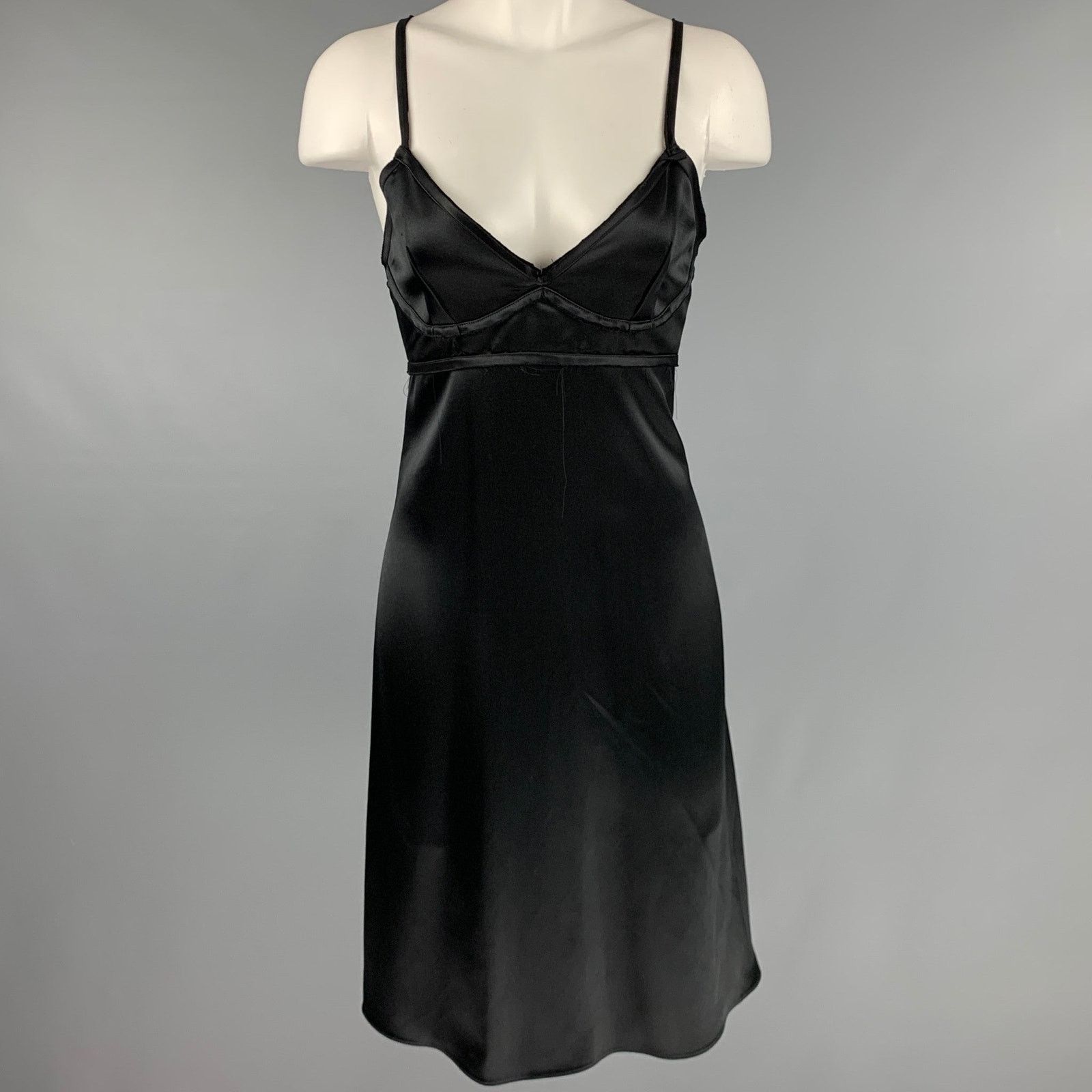 Area AREA Size 4 Black Satin Spaghetti Straps Slip Dress Size S / US 4 / IT 40 - 1 Thumbnail
