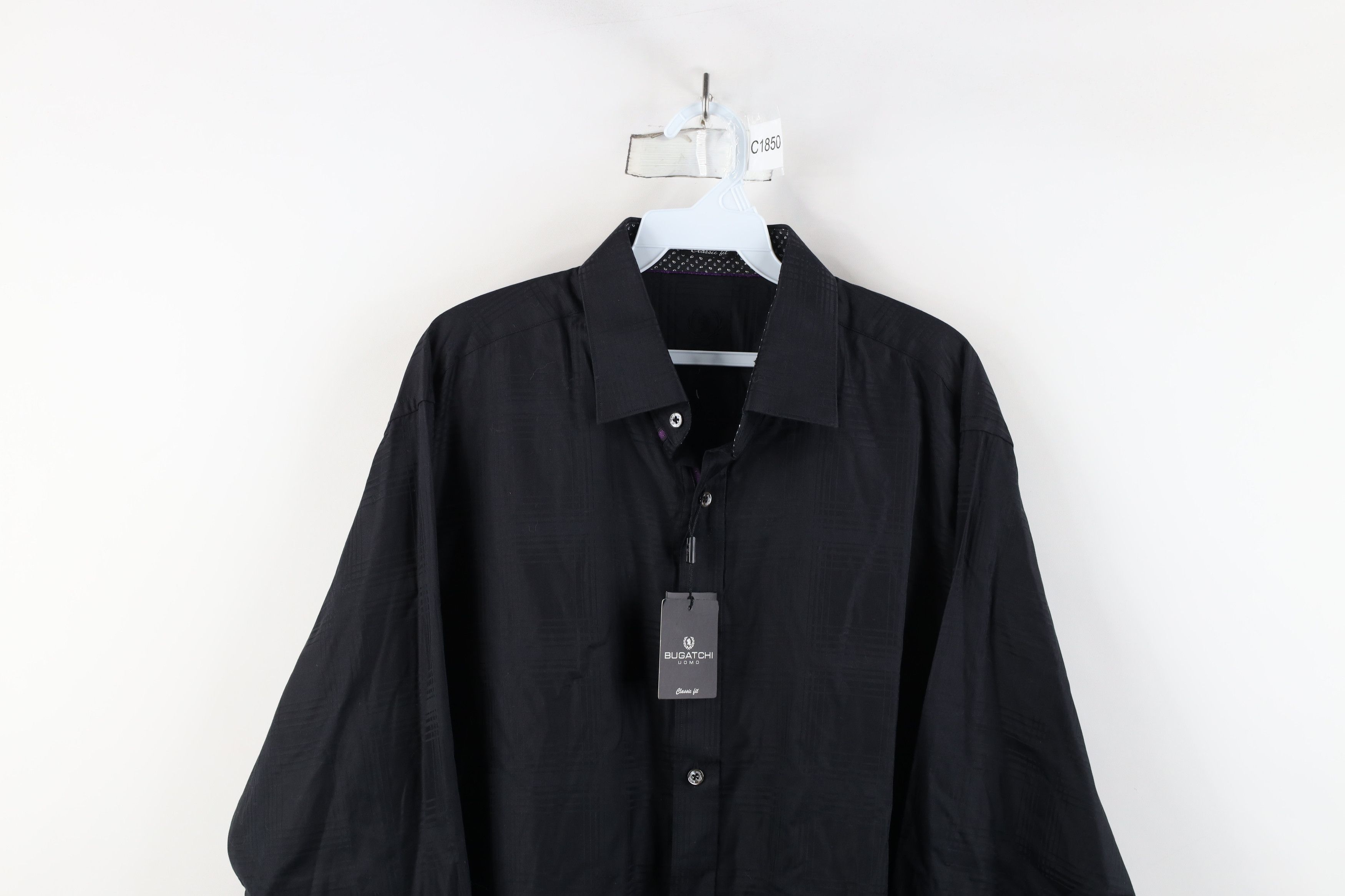 Vintage New Bugatchi Uomo Satin Plaid Collared Button Shirt Black Size US L / EU 52-54 / 3 - 2 Thumbnail