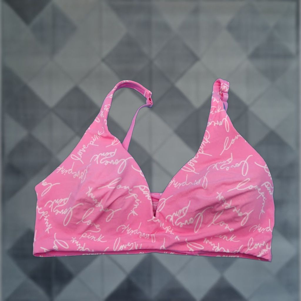 Victorias Secret Vintage Victoria's Secret XL Wireless Pink Logo Push Up Bra Lingerie Womens