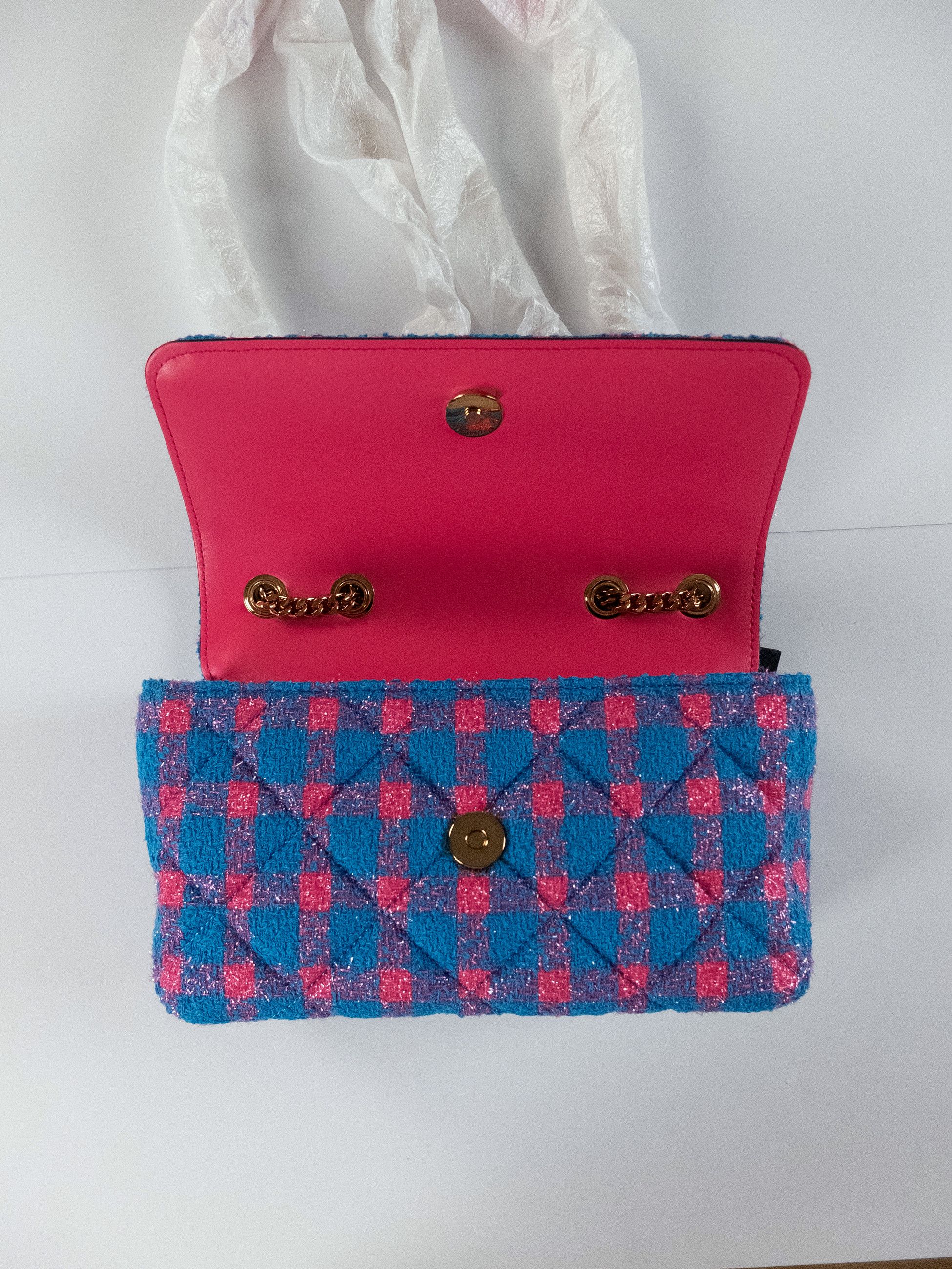 Versace VERSACE La Medusa pink blue tweed chain strap shoulder bag Size ONE SIZE - 11 Thumbnail
