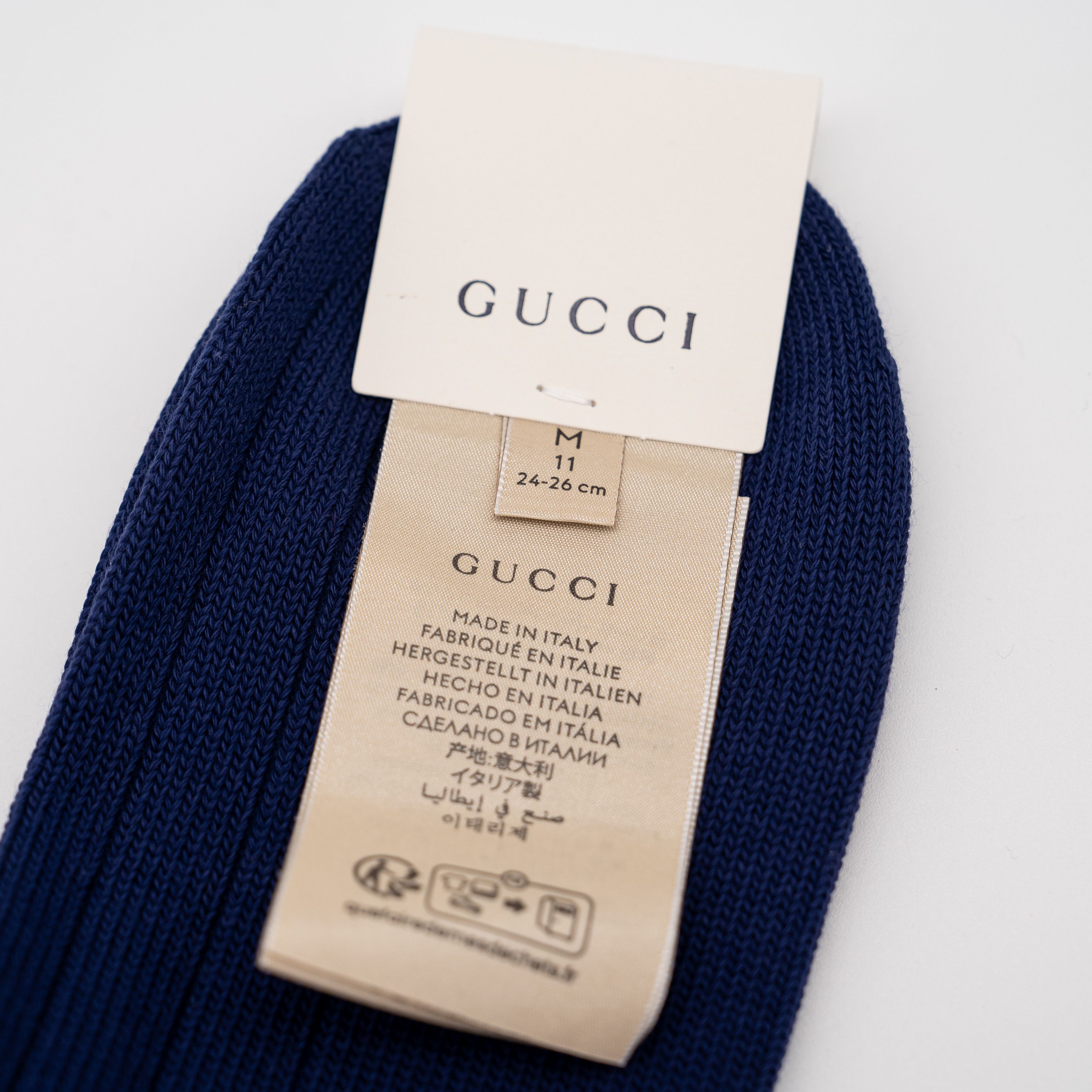 Gucci M Gucci GG Logo Cotton Blend Long Socks Navy Blue Yellow Size ONE SIZE - 3 Thumbnail