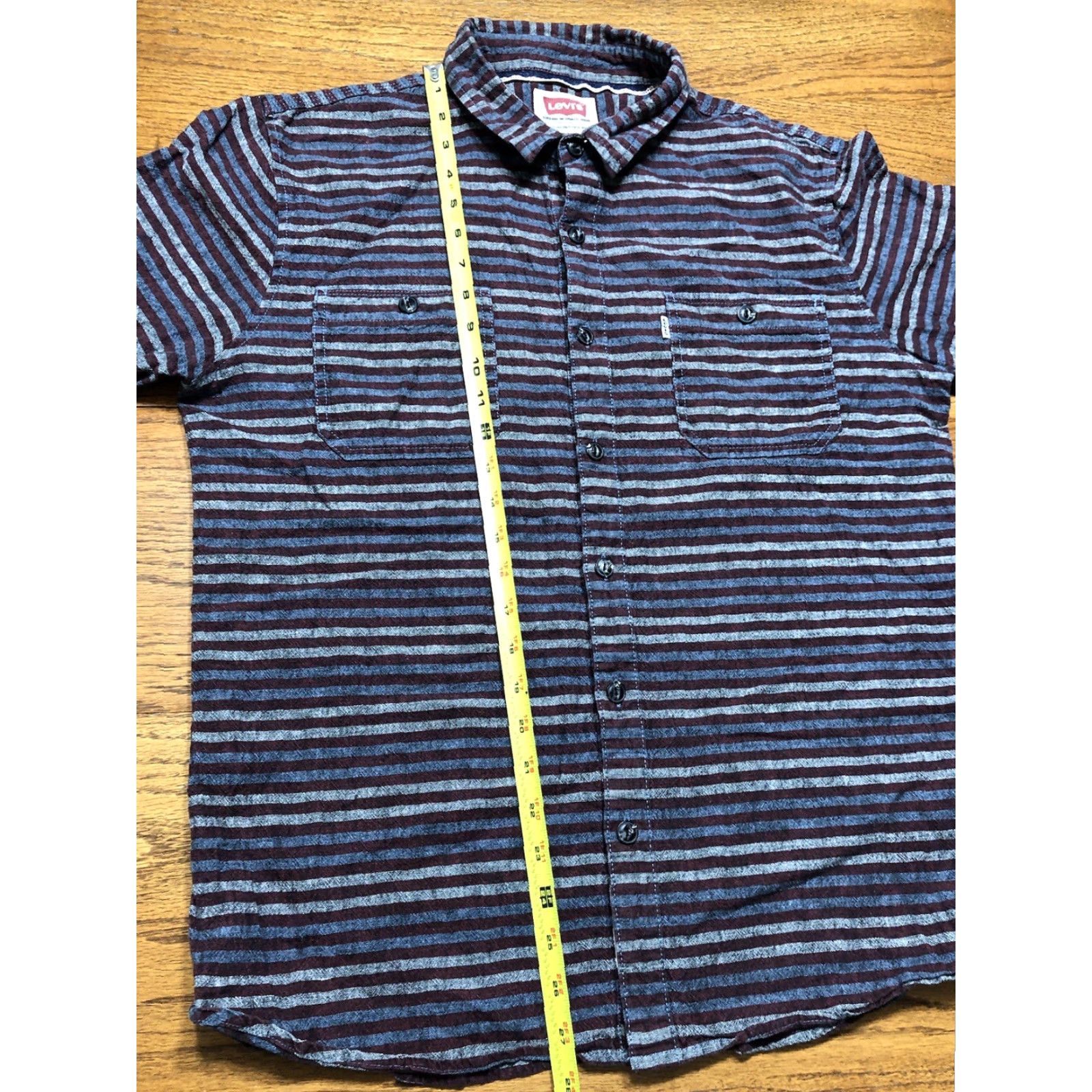 Levi's Levi's Abbey Linen Blend Striped Shirt Mens Large Red Blue Long Sleeve Button-Up Casual Size US L / EU 52-54 / 3 - 7 Thumbnail
