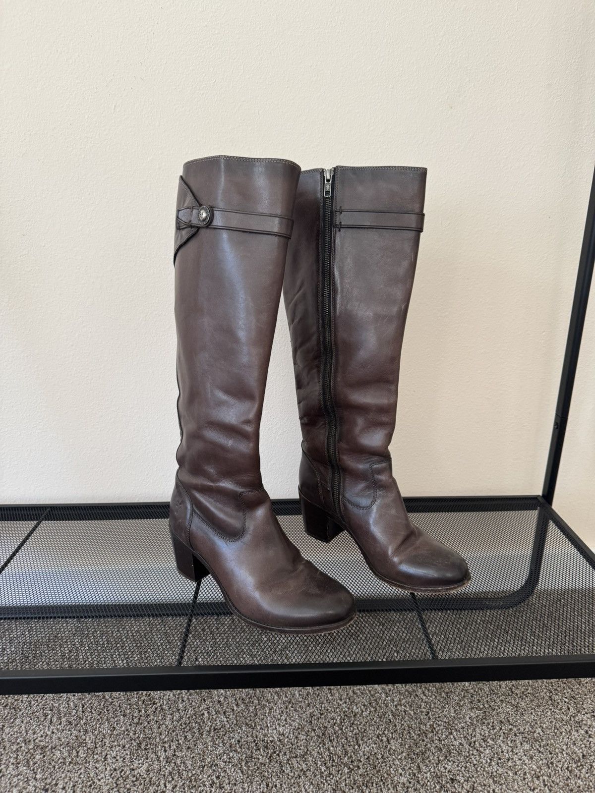 Frye Frye Boots Malorie Button Tall -Dark Grey/brown leather Size US 8.5 / IT 38.5 - 1 Thumbnail