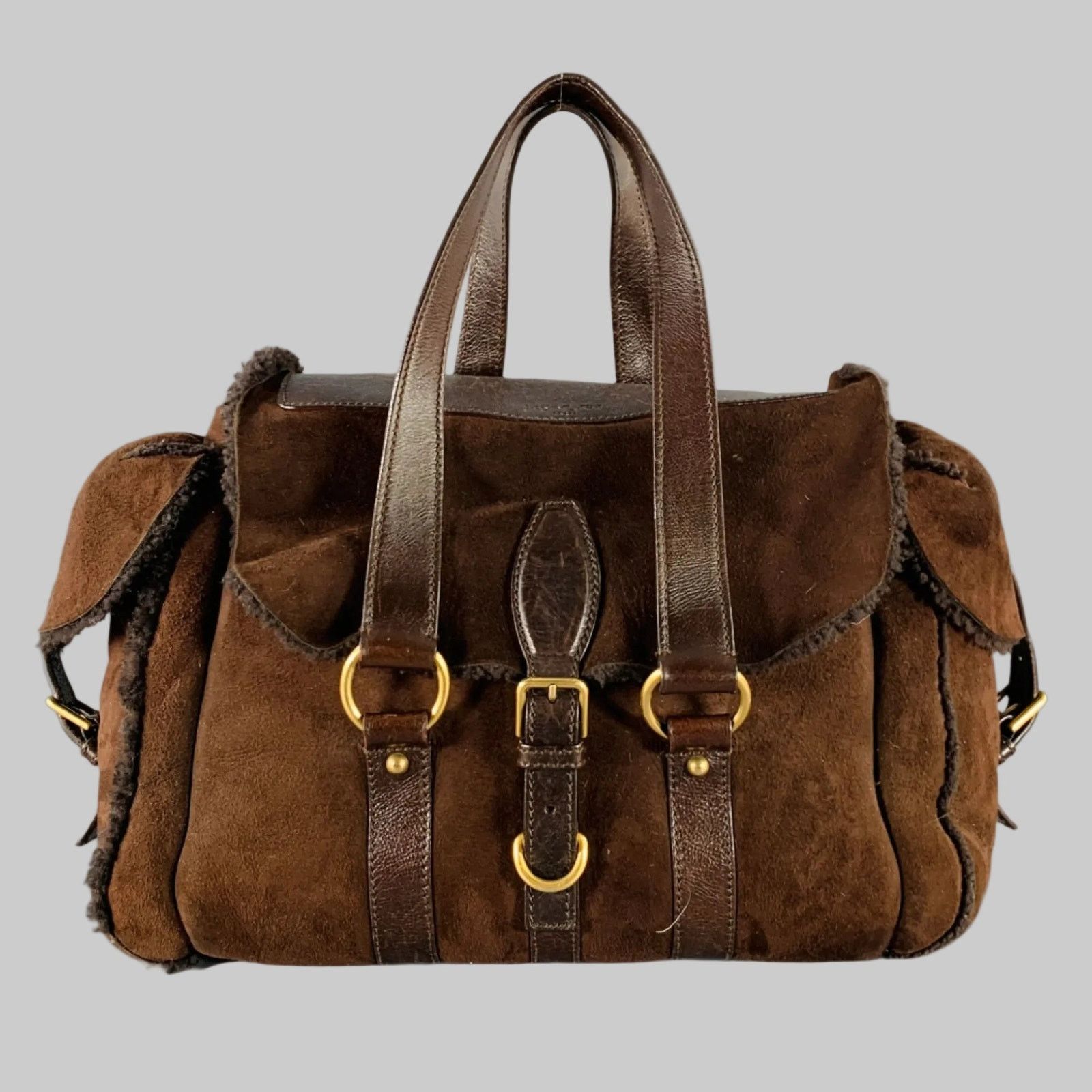 Yves Saint Laurent YVES SAINT LAURENT Brown Shearling Leather Shoulder Handbag Size ONE SIZE - 1 Thumbnail