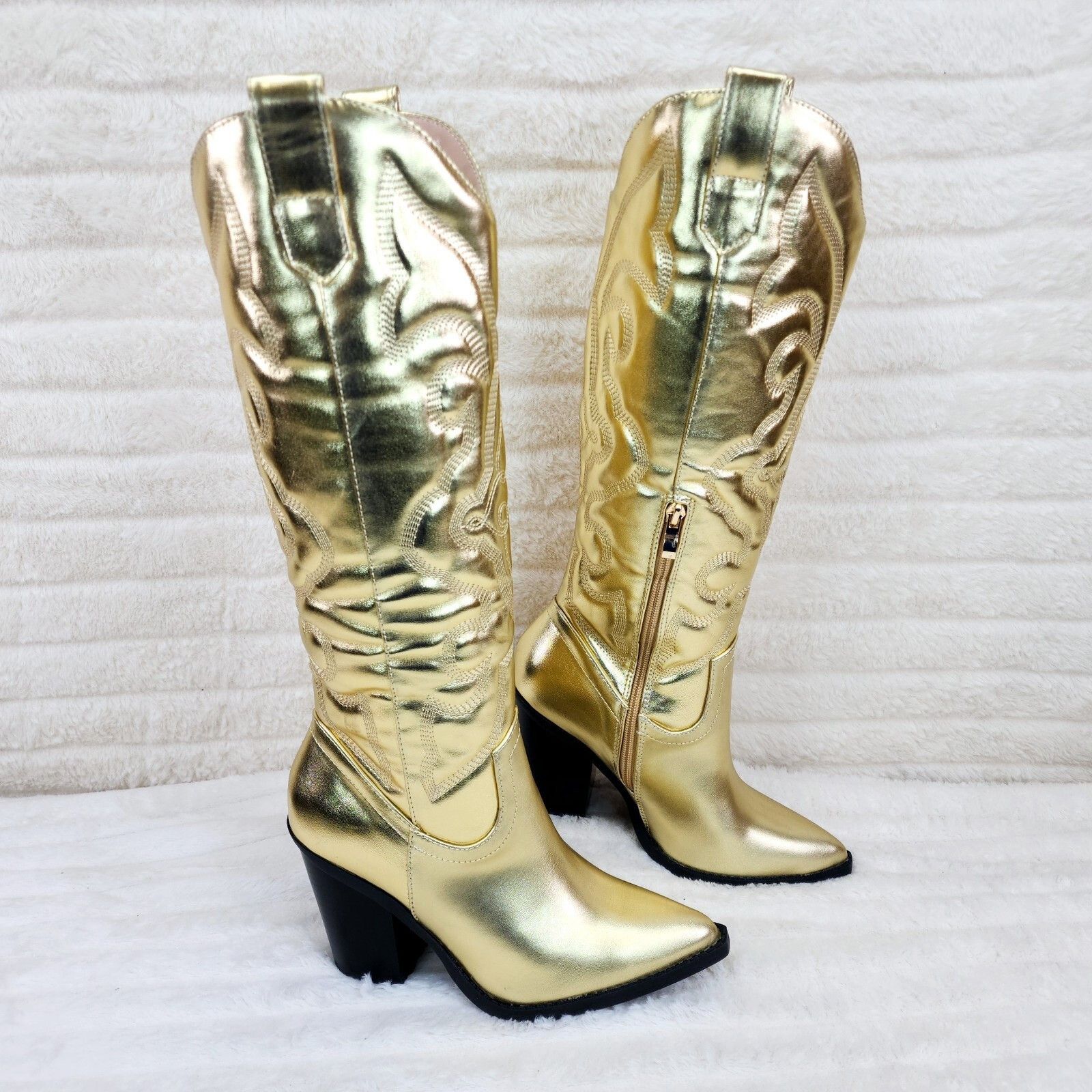 Other Electric Brushed Metallic Gold Western Knee High Cowgirl Boo Size US 8.5 / IT 38.5 - 2 Thumbnail