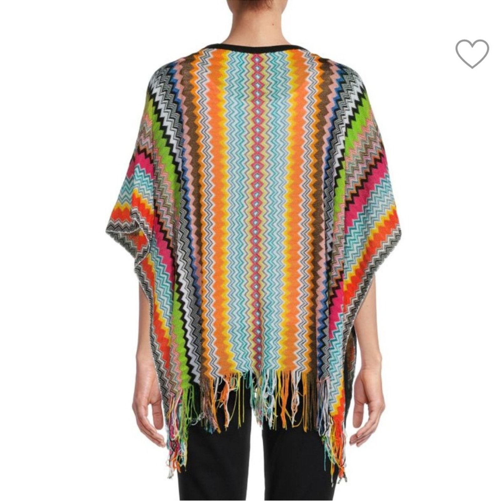 Missoni Multicolor Rainbow Chevron Fringe Pullover Poncho