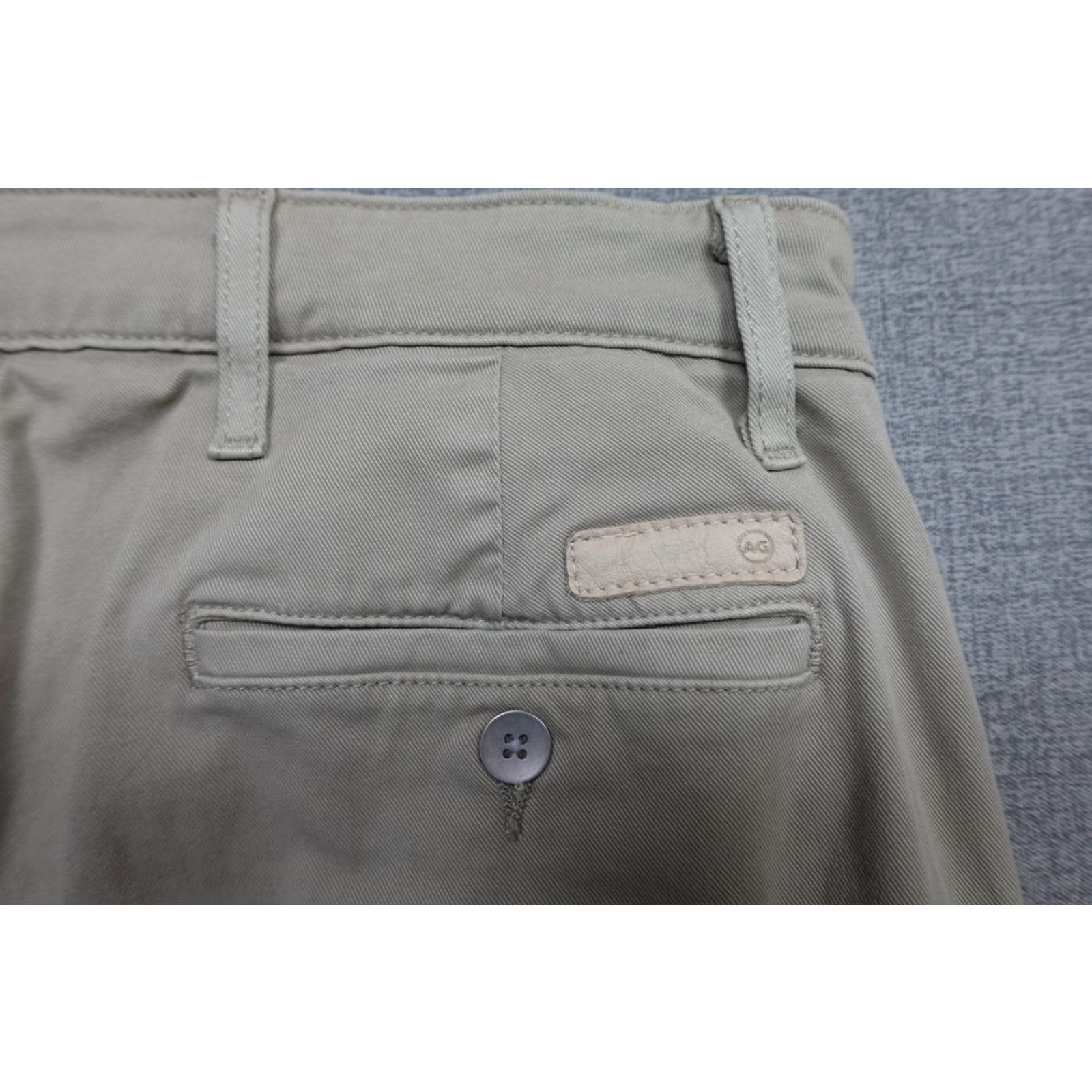 Vintage AG Adriano Goldschmied Marshall Slim Trouser Pants Mens 30x34 Beige Slim Chino Pants Mens Slim Tapered Flat Front Front Zip Pockets Mock Back P, Beige Size US 30 / EU 46 - 2 Thumbnail