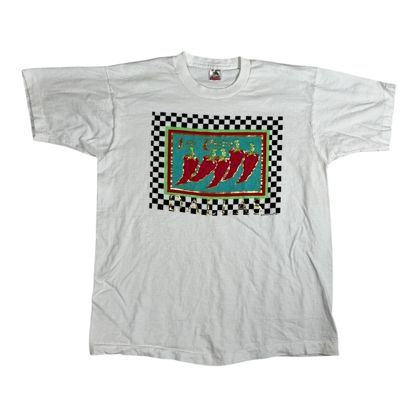 Fruit Of The Loom Vintage Les Chilis Shirt Mens XL White Dallas Chili Peppers Size US XL / EU 56 / 4 - 1 Thumbnail