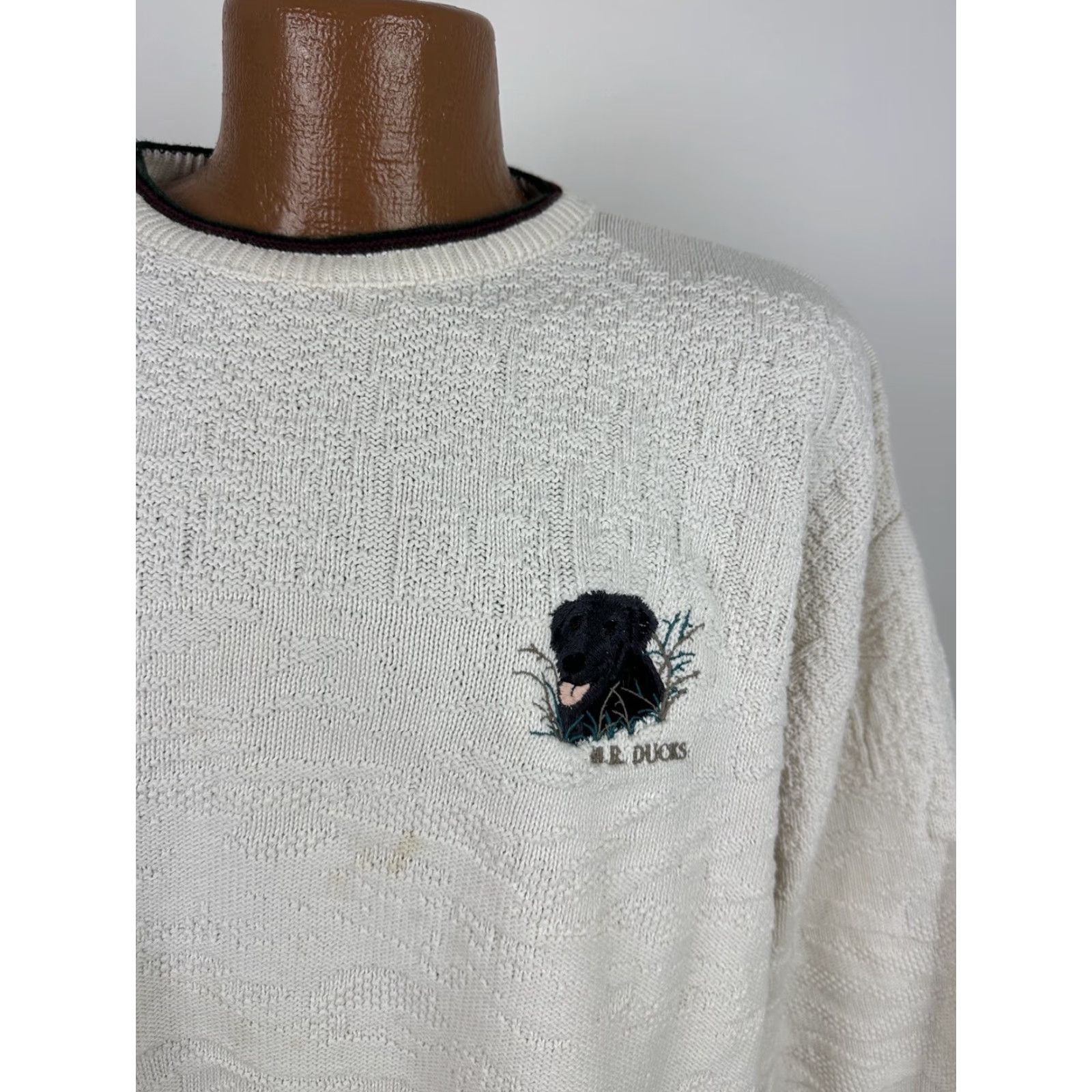 Vintage VINTAGE MR Ducks Sweater XL Men Embroidered Dog Black Labrador Knit Crew Neck Pullover 90s 80s Casual Mens Size US XL / EU 56 / 4 - 3 Thumbnail