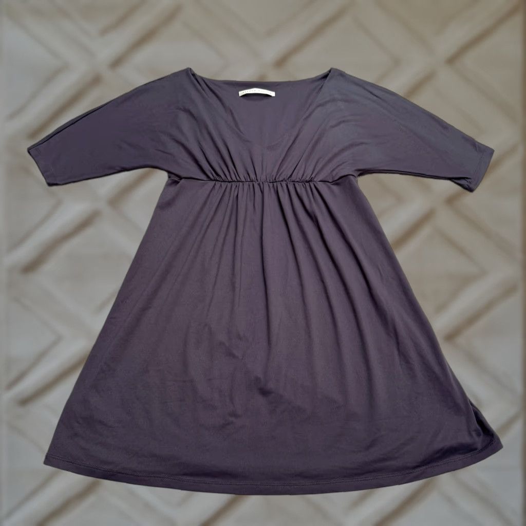 Susana Monaco Susana Monaco A-Line Ruched Mini Dress Womens L Dark Gray V-Neck Knit Stretch Short Sleeve Size L / US 10 / IT 46 - 1 Thumbnail