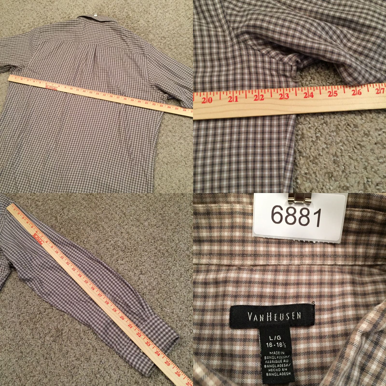 Van Heusen Van Heusen Shirt Mens Large Beige Plaid Long Sleeve Button Up Size US L / EU 52-54 / 3 - 8 Thumbnail