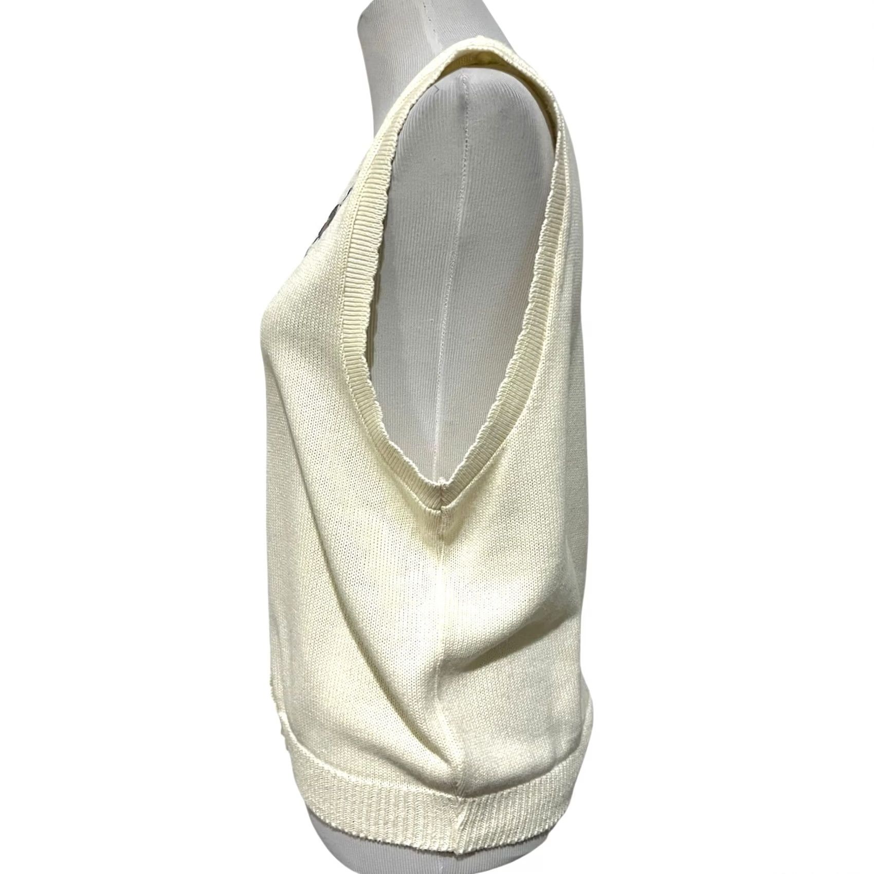 Vintage VINTAGE Women’s Sweater Vest Floral Embroidered Ivory Cream S.G. Sport Sz L USA Size M / US 6-8 / IT 42-44 - 4 Thumbnail