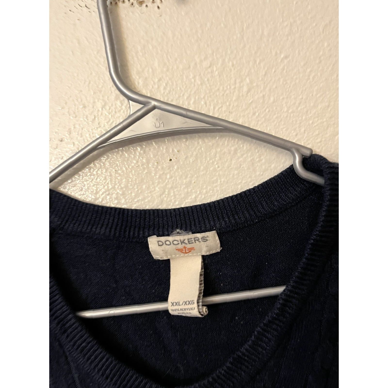 Dockers DOCKERS Vest Sweater 2XL Mens Navy Cable-Knit V-Neck 100% Acrylic Sleeveless Size US XXL / EU 58 / 5 - 2 Thumbnail