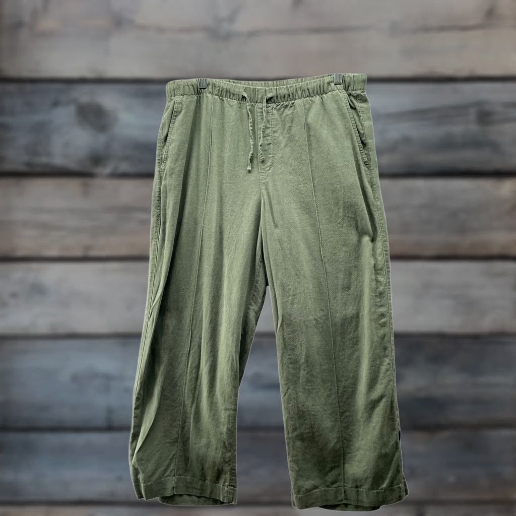 Gap VINTAGE? No. Gap Linen Blend Pants Womens LP Olive Green Pull On Wide Leg High Rise Pants Size 36" / US 14 / IT 50 - 1 Thumbnail