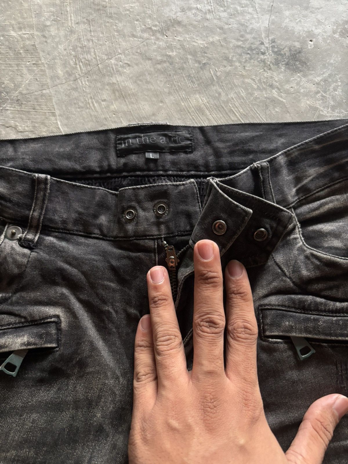 In The Attic IN THE ATTIC BIKER PANT BALMAIN STYLE SASHIKO DISTRESSED Size US 34 / EU 50 - 4 Thumbnail