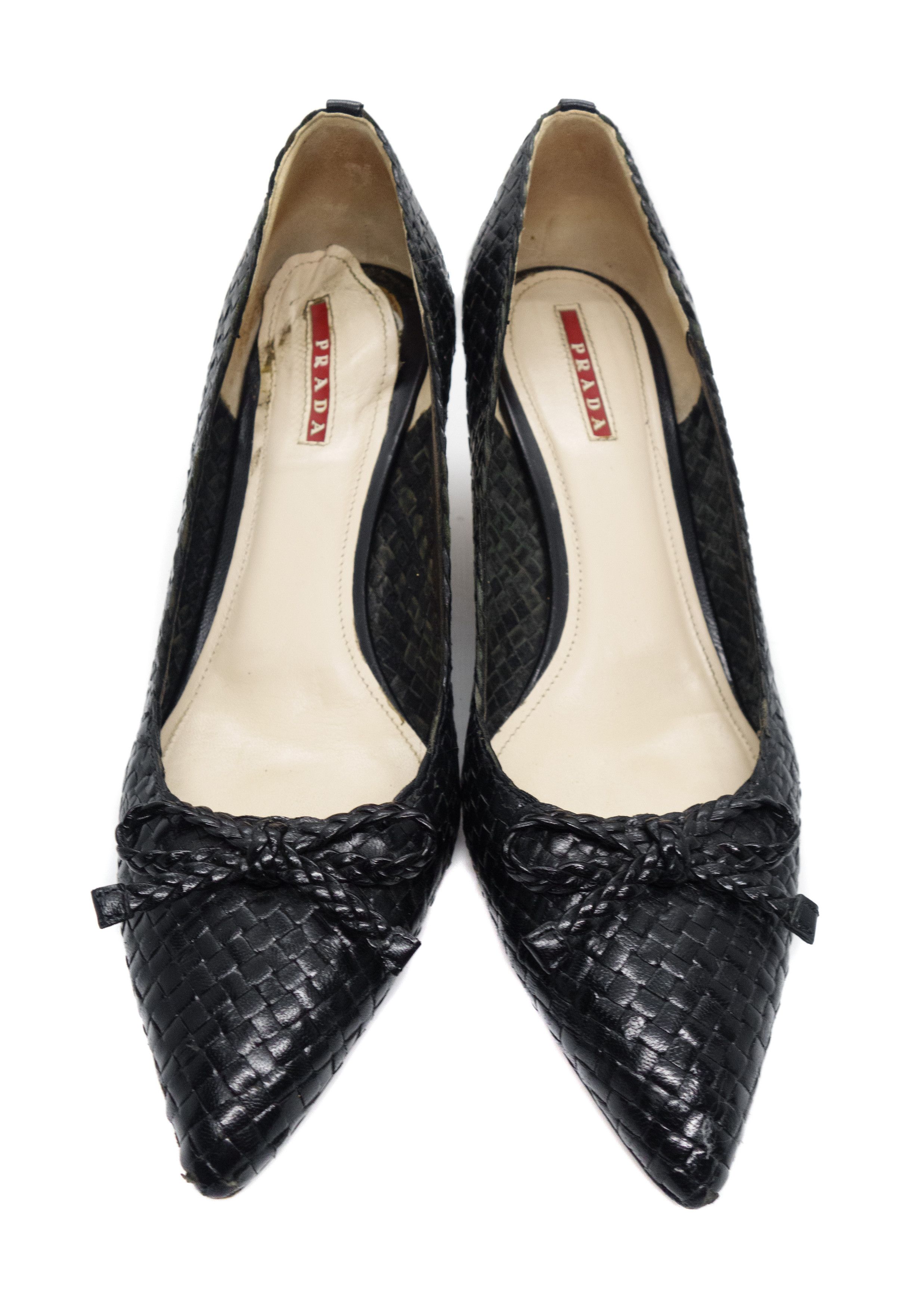 Prada Woven Leather Bow Espadrille Wedge Pumps Vintage Y2K Size US 10.5 / IT 40.5 - 4 Thumbnail