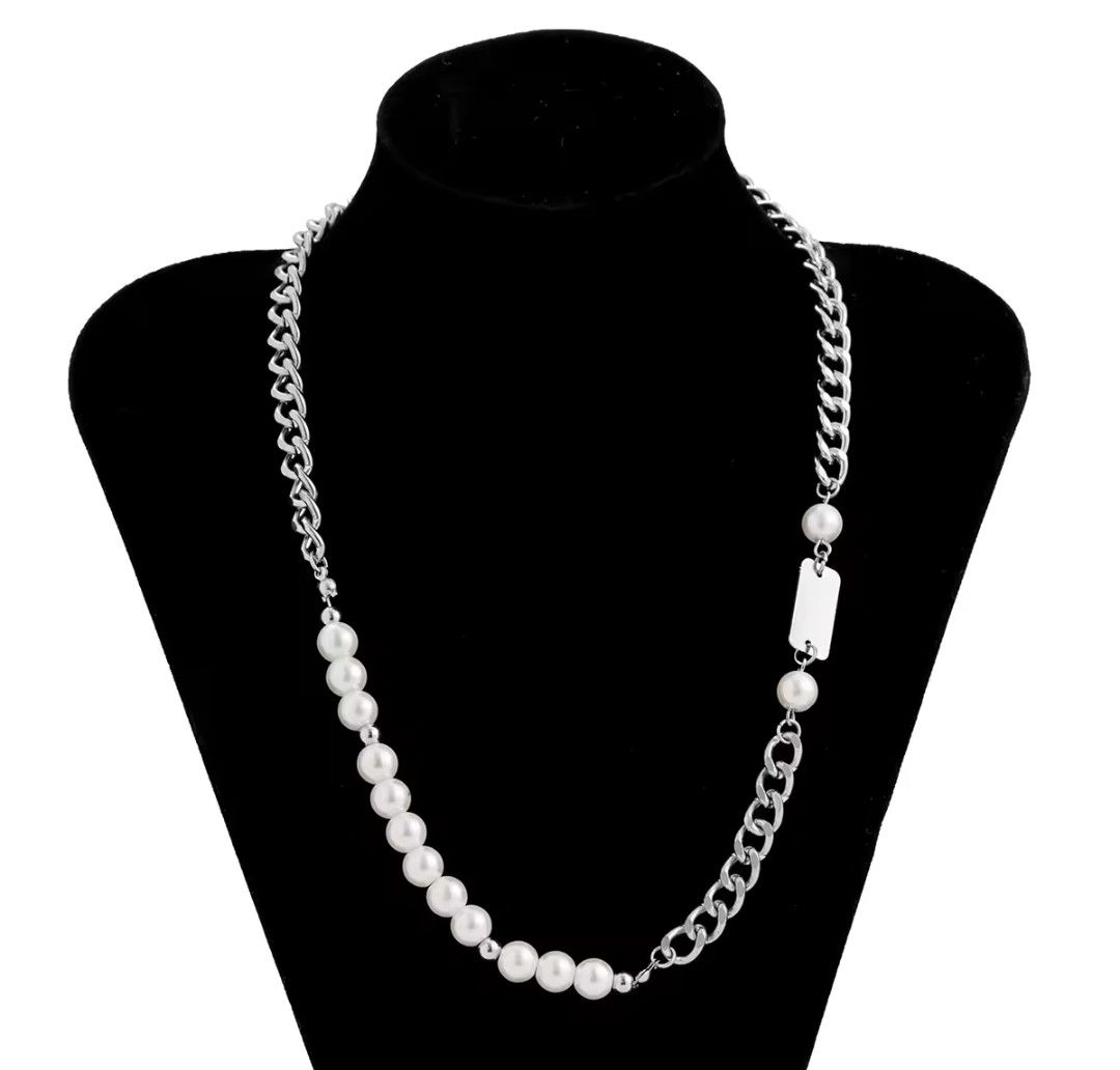 Other Hip Hop Cuban Asymmetrical Imitation Pearl Necklace Size ONE SIZE - 4 Thumbnail