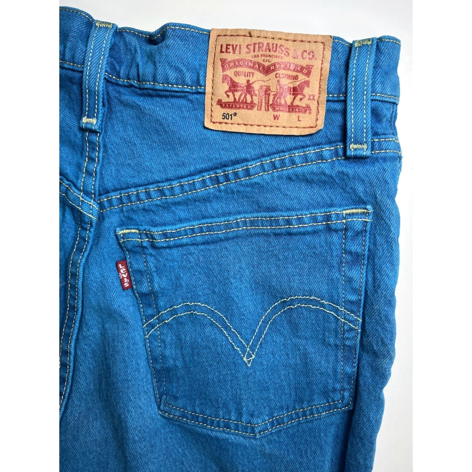 Levi's Levi's 501 High Rise Denim Shorts in Tango Blue, 25, Cutoff, Button Fly, Fringe, Distressed, Jeans Shorts, Women Size 42" / US 20 - 3 Thumbnail