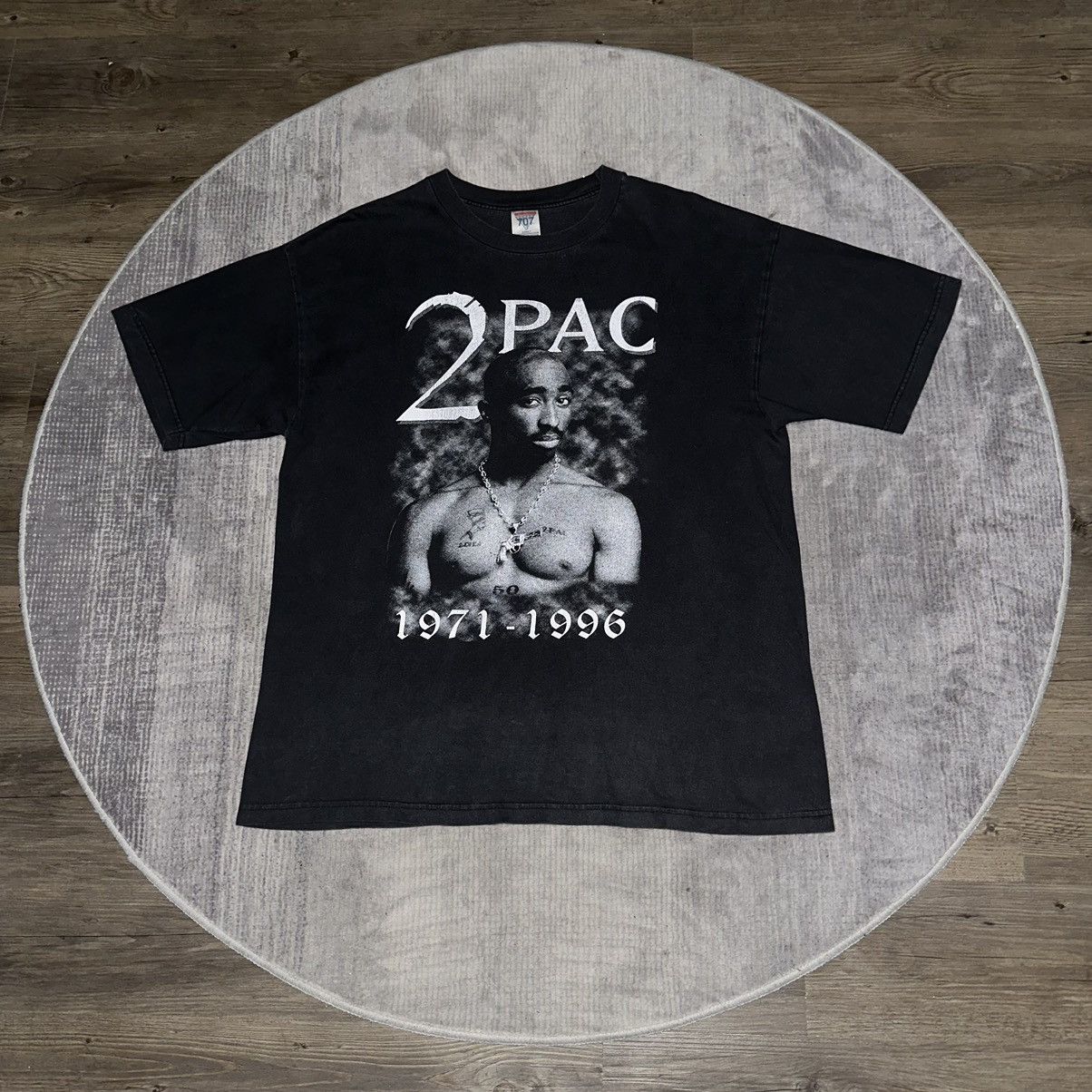 image of Made In USA x Rap Tees 1990S 2Pac Memorial Vintage 707 Black Blank Rap Tee, Men's (Size XL)