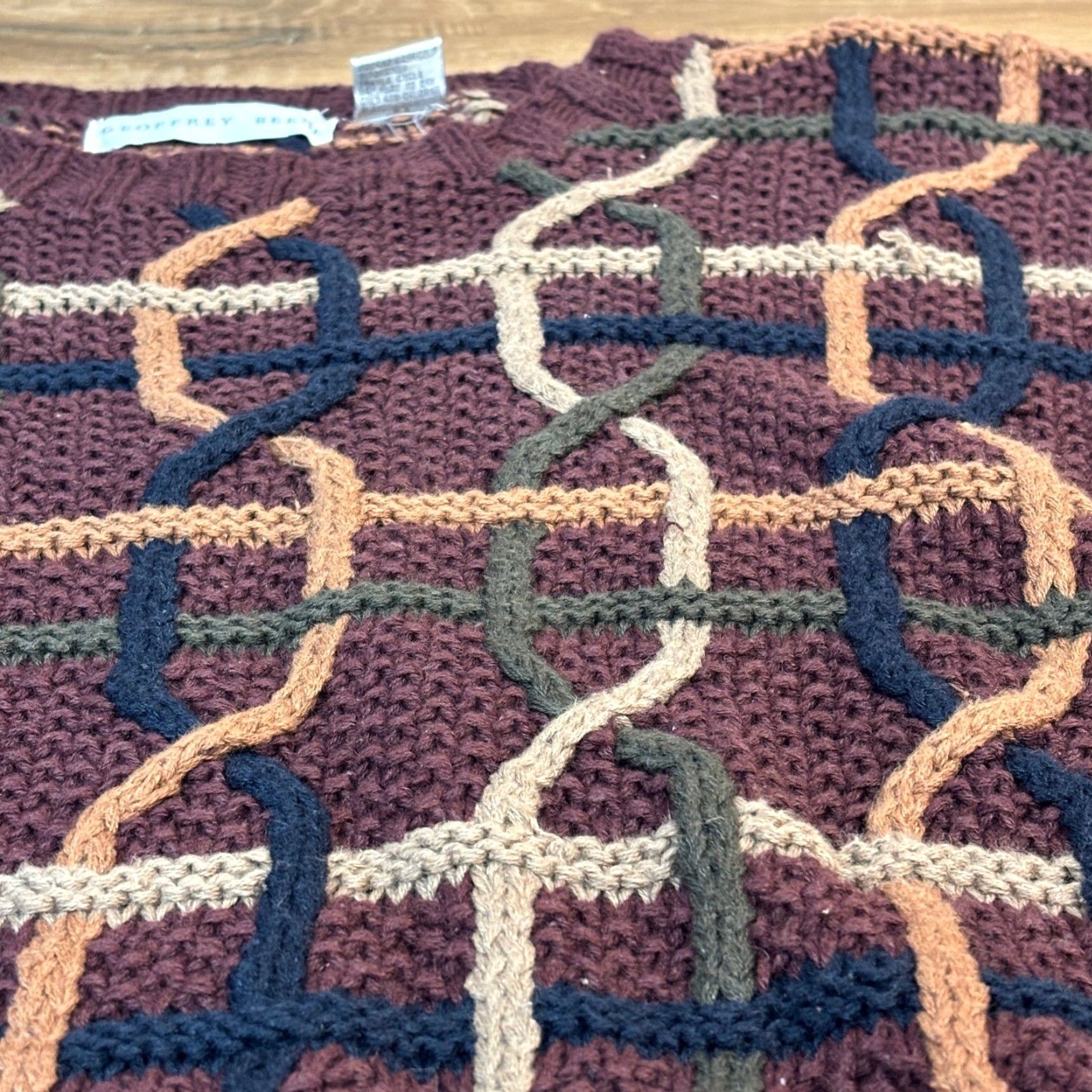 Geoffrey Beene VINTAGE Geoffrey Beene Sweater Mens Medium Burgundy Geometric 3D Knit Grandpa Size US M / EU 48-50 / 2 - 5 Thumbnail