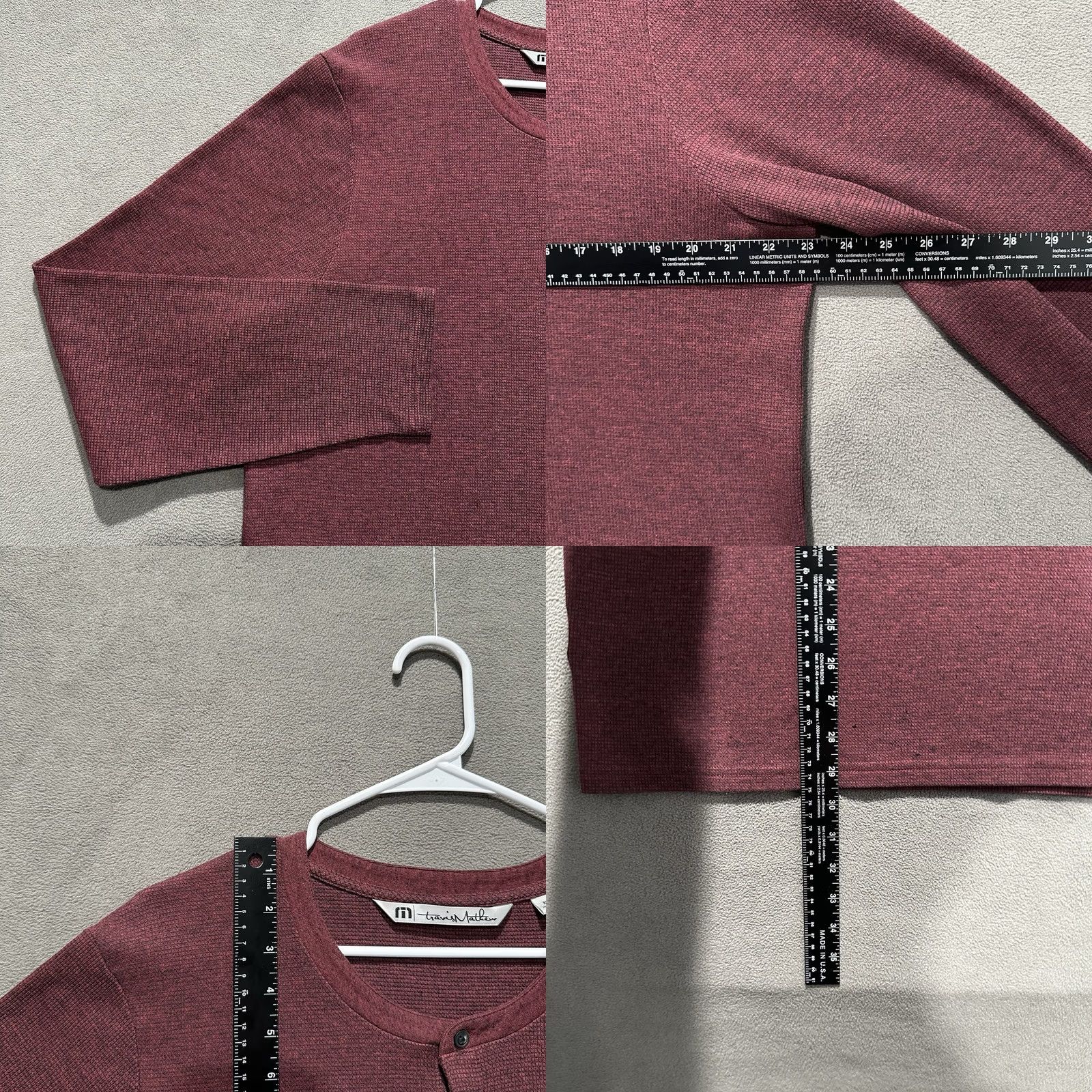 TravisMathew Travis Mathew Shirt Mens XL Red Henley Long Sleeve Waffle Knit Cotton Blend Thermal Button Size US XL / EU 56 / 4 - 8 Thumbnail