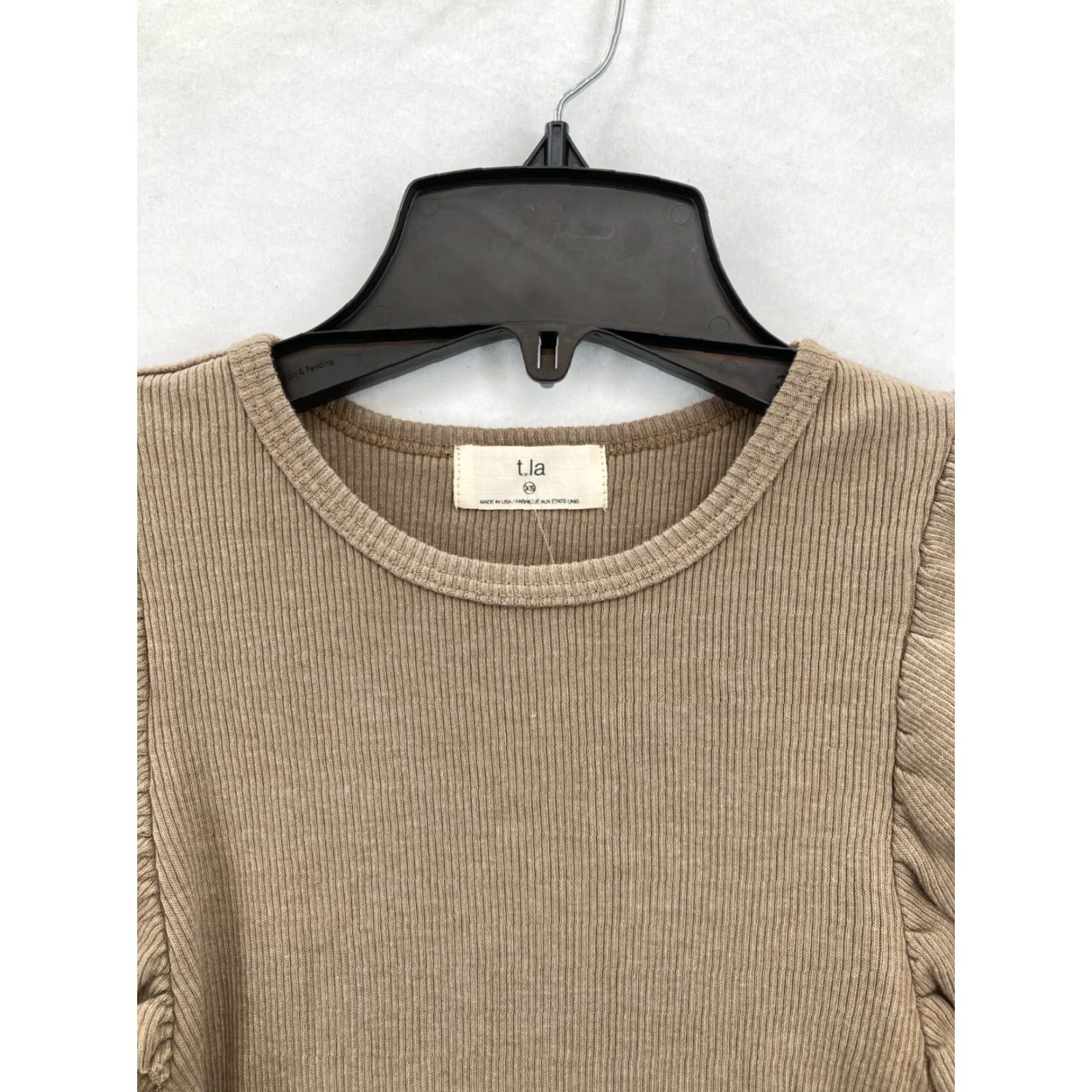 Anthropologie T.La Anthropologie Ribbed Ruffle Sleeve Top Women's XS Beige Knit Round Neck NWT Shirt Size XS / US 0-2 / IT 36-38 - 2 Thumbnail