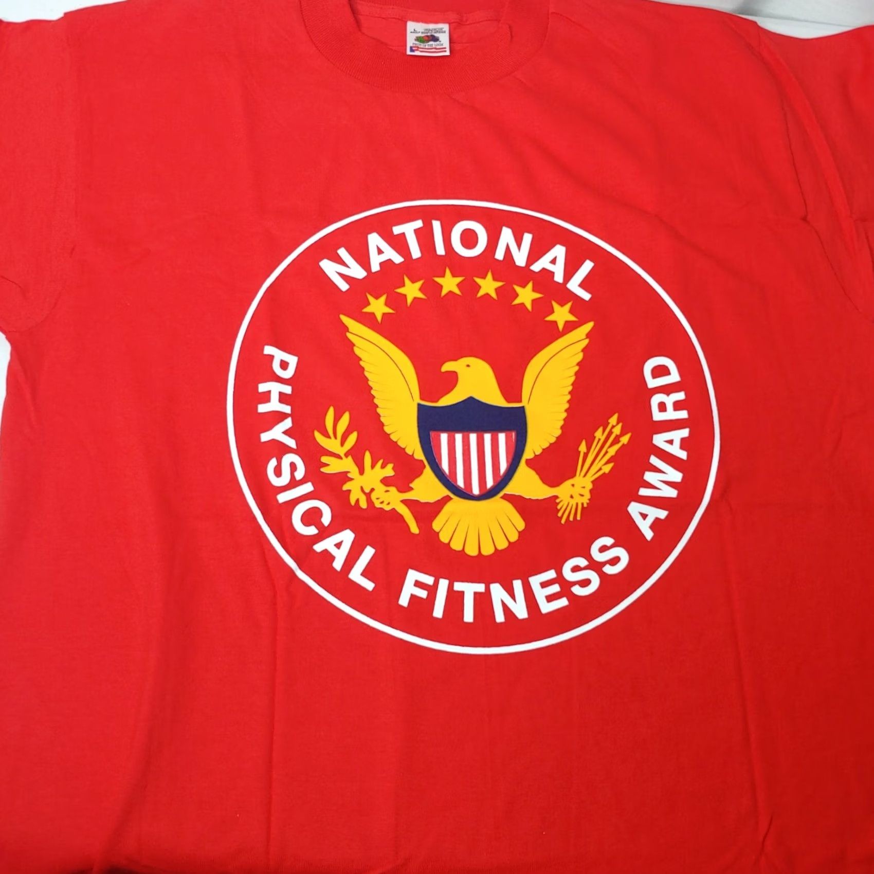 Fruit Of The Loom VINTAGE National Physical Fitness Award Shirt Large Red USA 1990s Single Stitch T-Shirt Mens Cotton Size US L / EU 52-54 / 3 - 7 Thumbnail