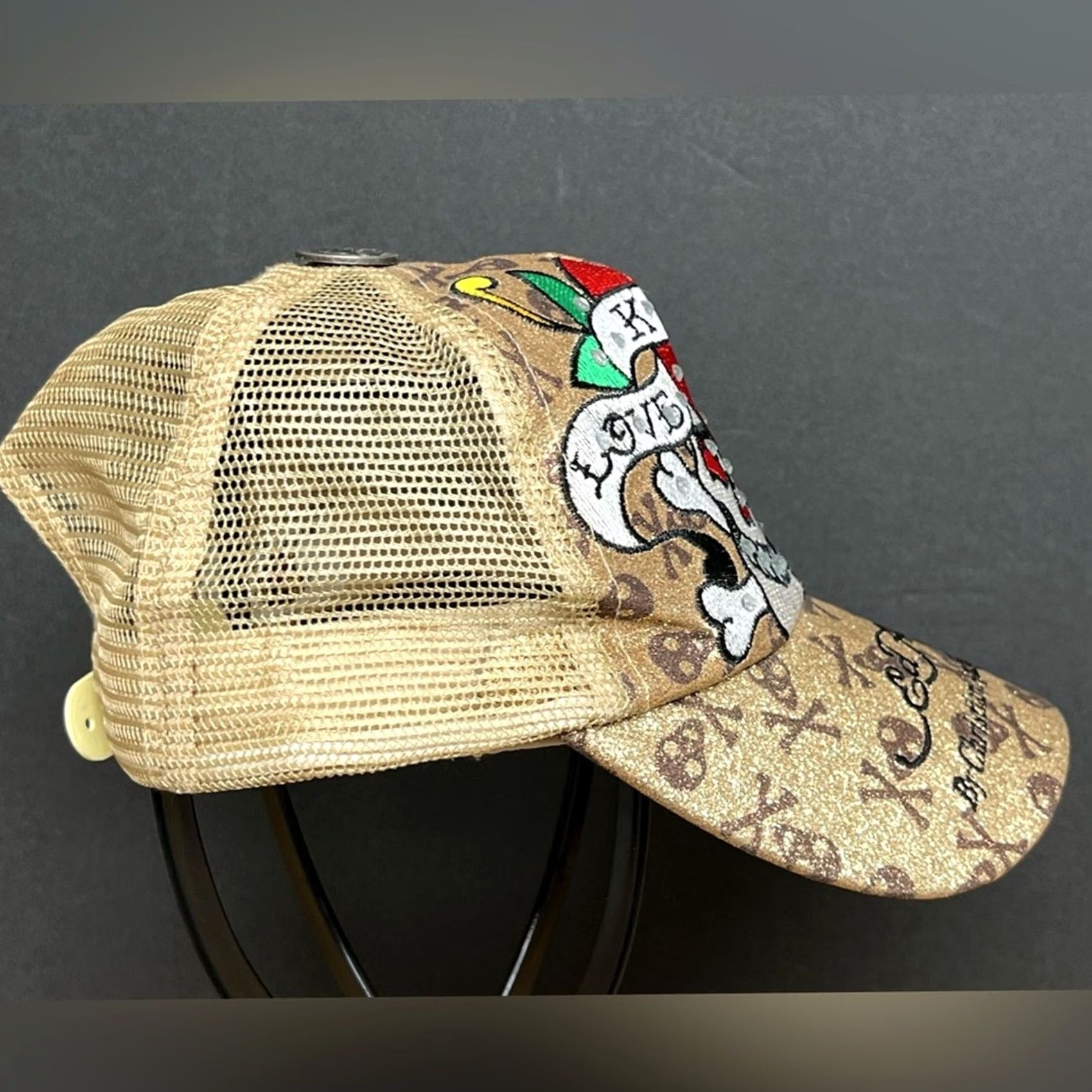 Ed Hardy Ed Hardy Denim Hat Skull & Heart Love Kills Slowly Gold Metallic Snapback RARE Size ONE SIZE - 3 Thumbnail