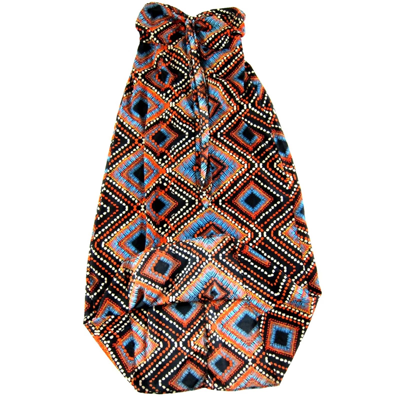 Vintage Band Of Gypsies Blue Orange White Abstract Strapless Halter Maxi Dress L Size L / US 10 / IT 46 - 5 Thumbnail