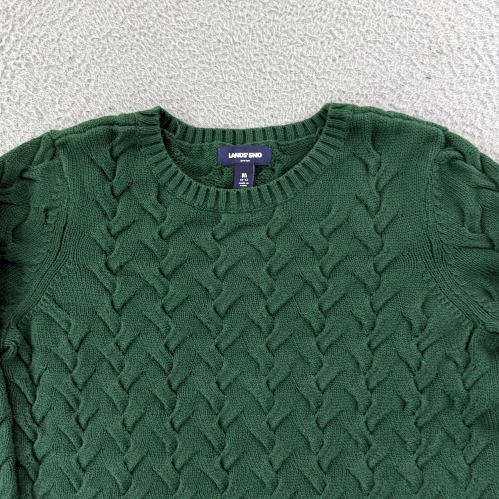 Lands' End Lands' End Drifter Sweater Women's M Green Long Sleeve Cable Knit Preppy Pullover Size M / US 6-8 / IT 42-44 - 3 Thumbnail