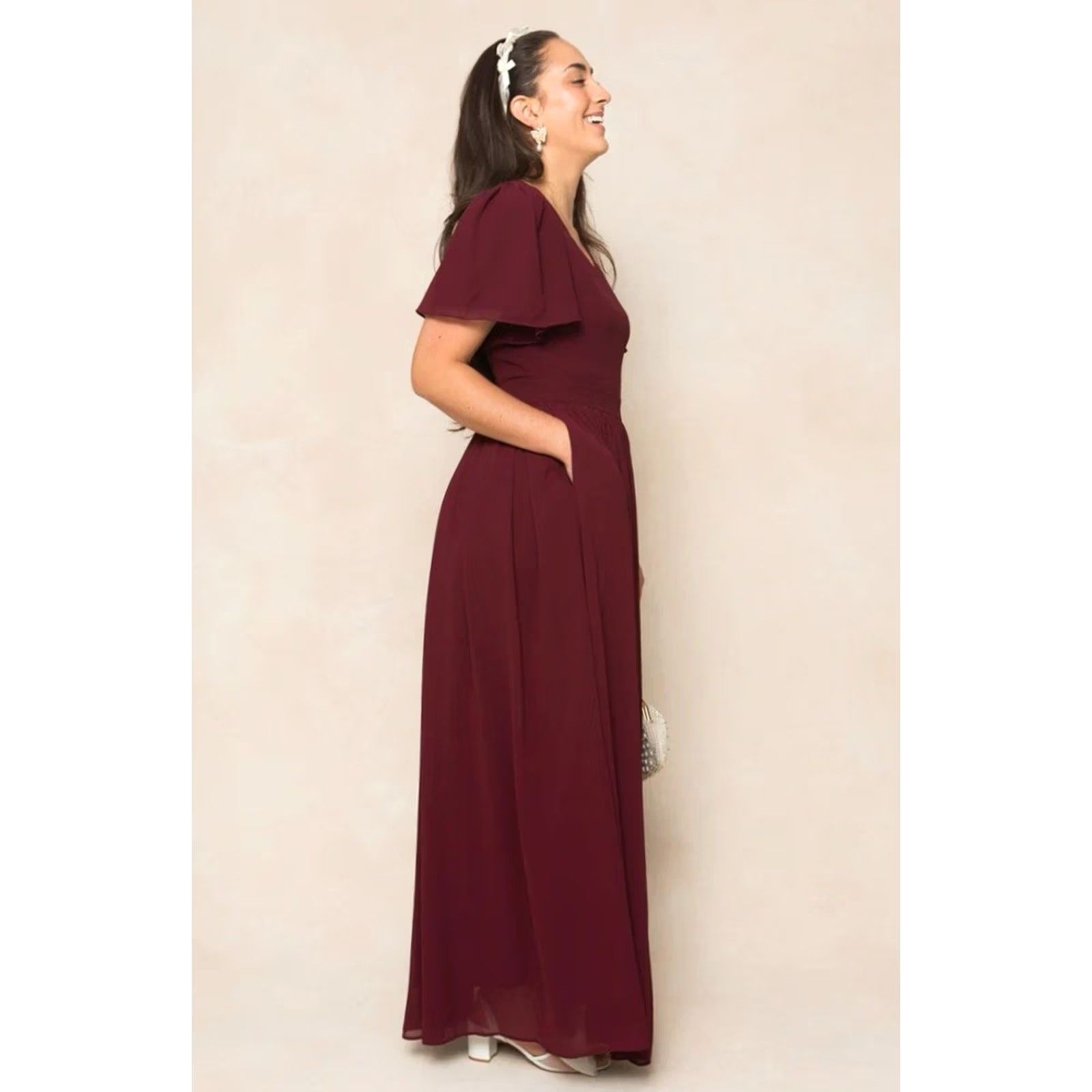 CO Ivy City Co Abbie Maxi Dress In Wine Chiffon / Women’s Size 16 Size XXL / US 16-18 / IT 52-54 - 3 Thumbnail