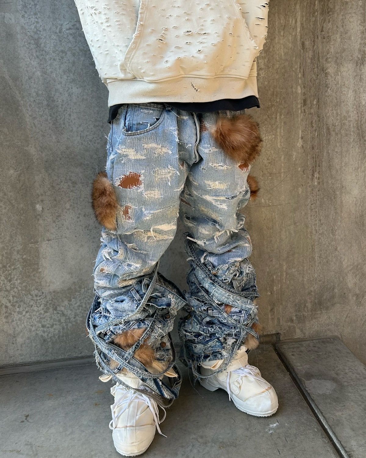 Designer × Levi's Vintage Clothing BLUE PATCHWORK JEANS DENIM XL BORO RIPEM Size US 44 / EU 60 - 2 Thumbnail