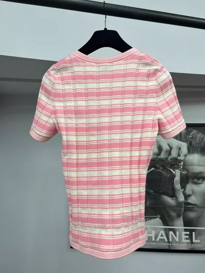 Chanel Chanel Pink striped knitted short sleeves Size XS / US 0-2 / IT 36-38 - 3 Thumbnail