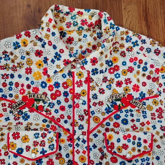 Other Vintage Flower Rockabilly Western Pearl Shirt Polyester Size US XL / EU 56 / 4 - 1 Thumbnail