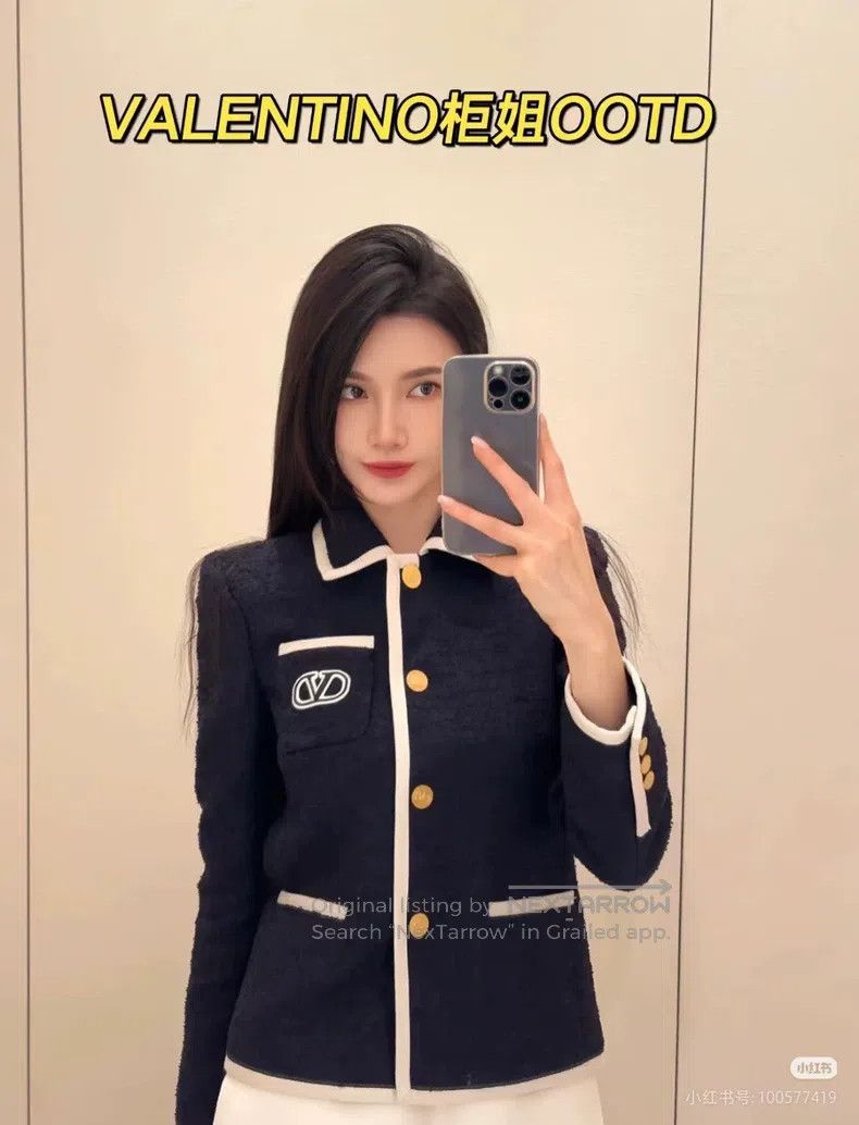 Valentino Valentino logo print lapel single-breasted long-sleeved ja Size S / US 4 / IT 40 - 9 Thumbnail